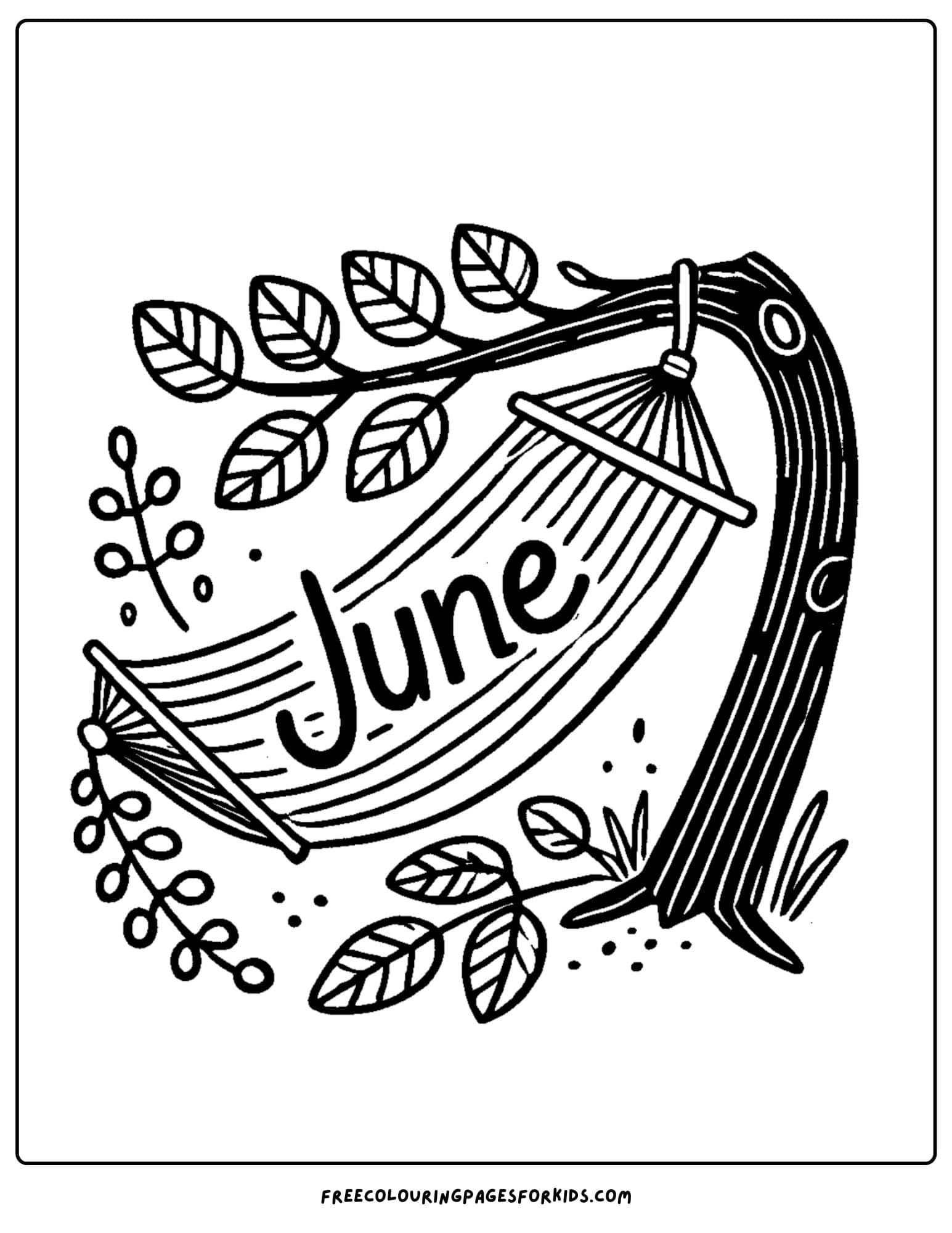 a summer hammock scene with the word june on it