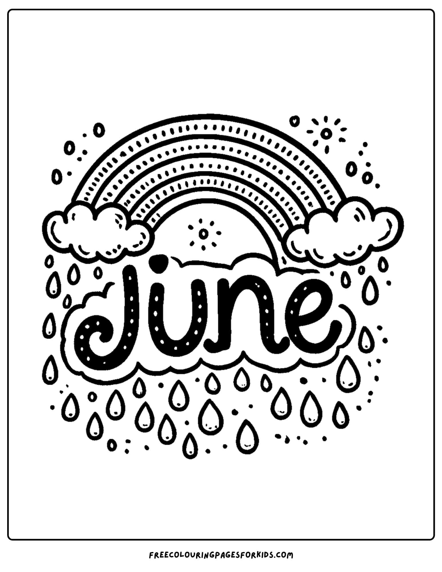 a rainbow after some summer rain with the word june below it
