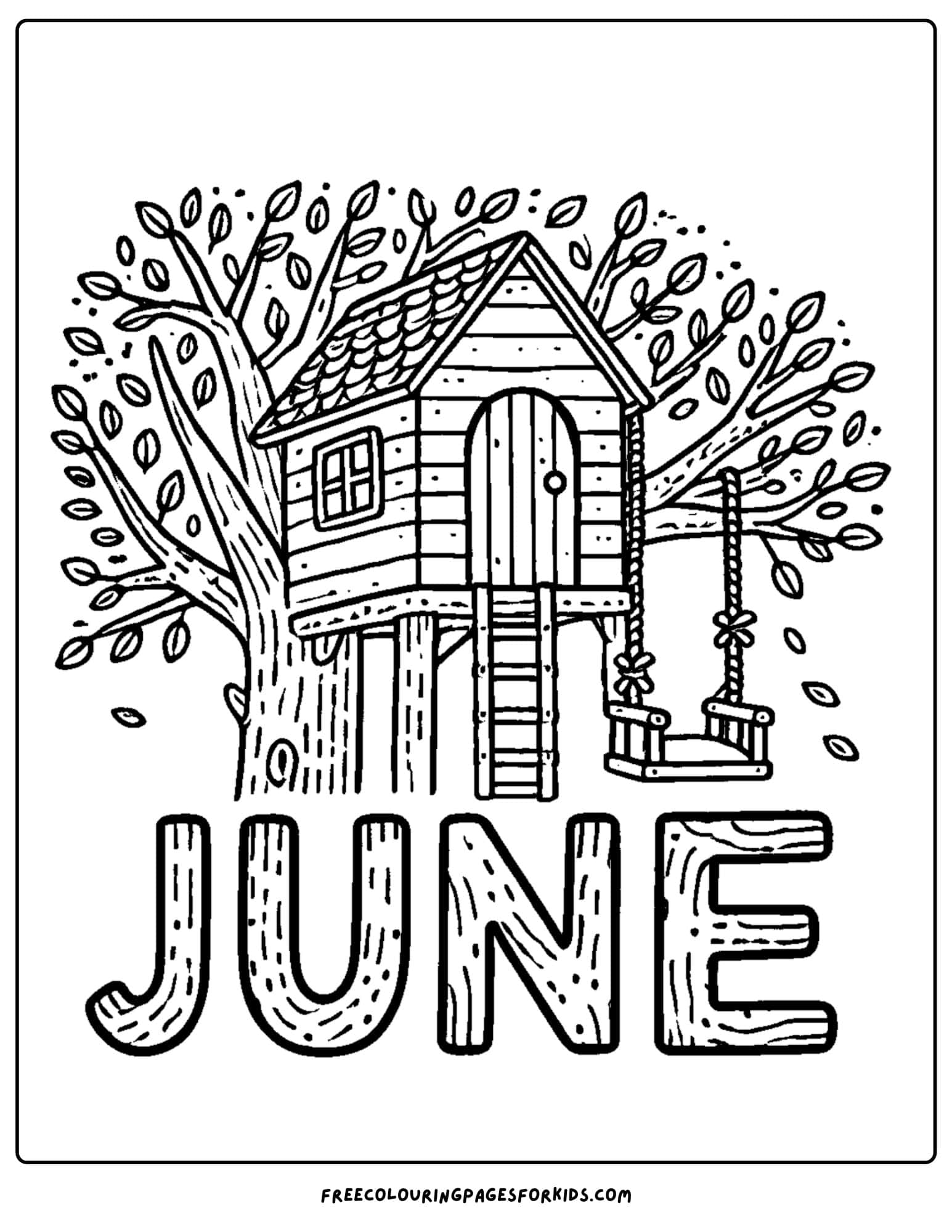 a june themed tree house and swing