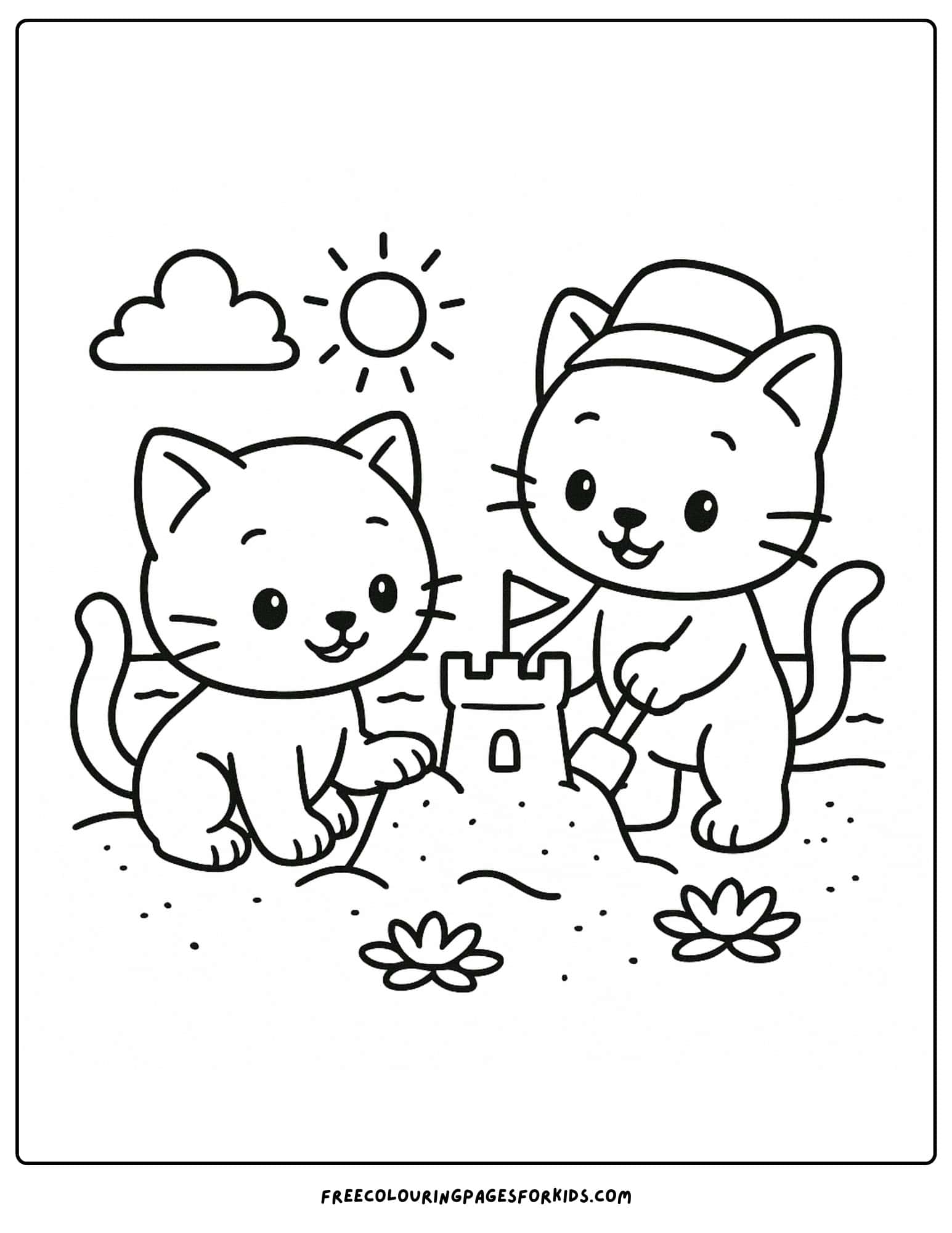 kittens building a sandcastle