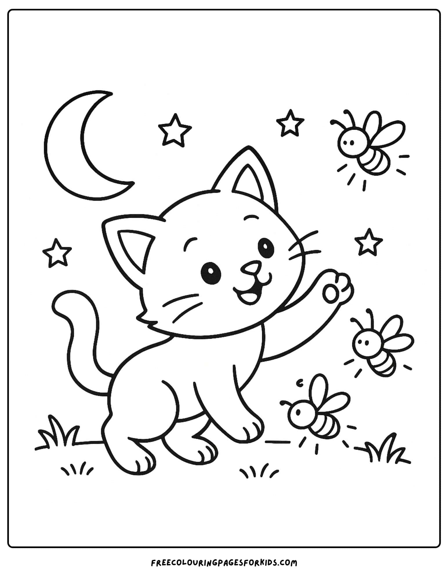 a kitten chasing fireflies