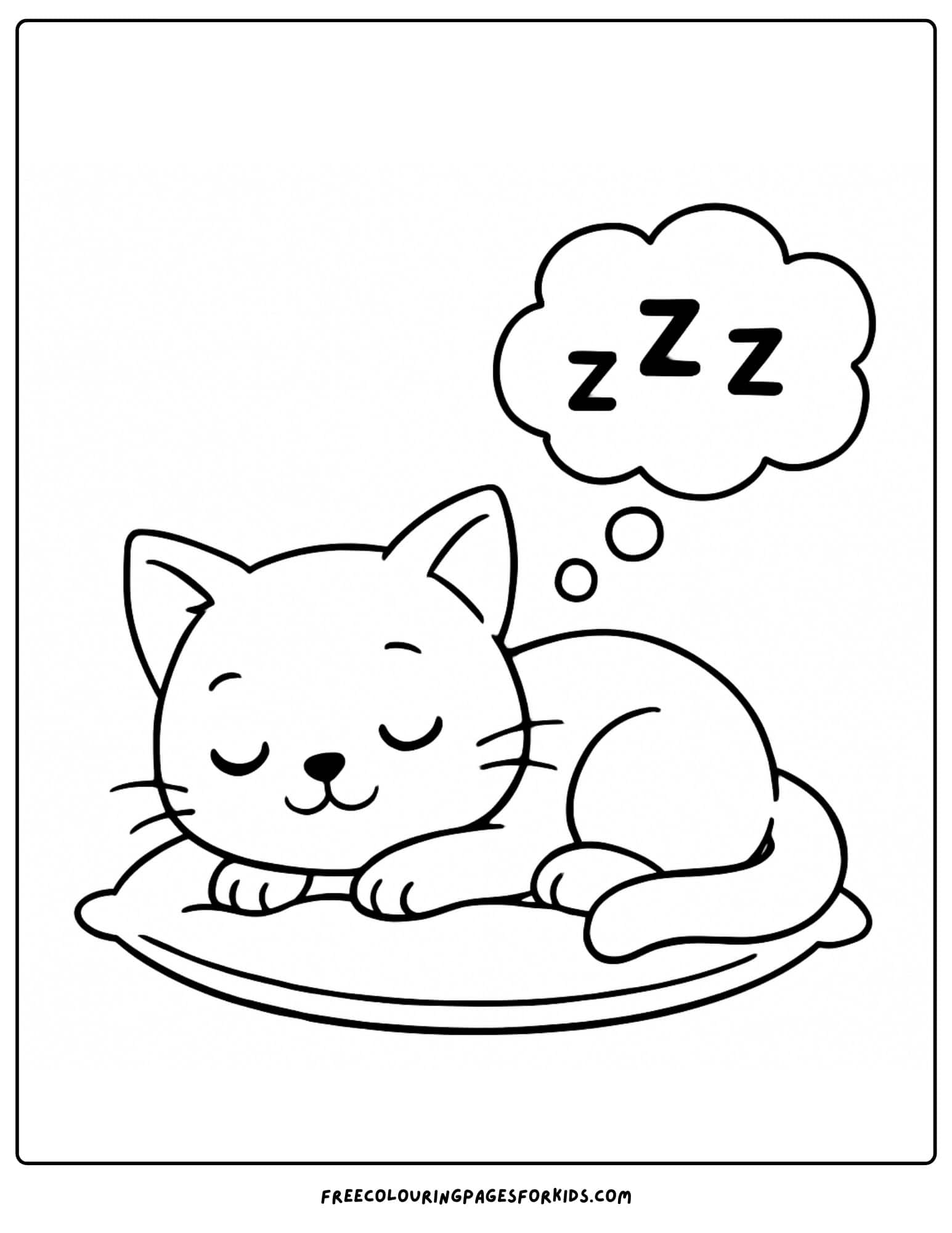 a kitten dreaming on a pillow