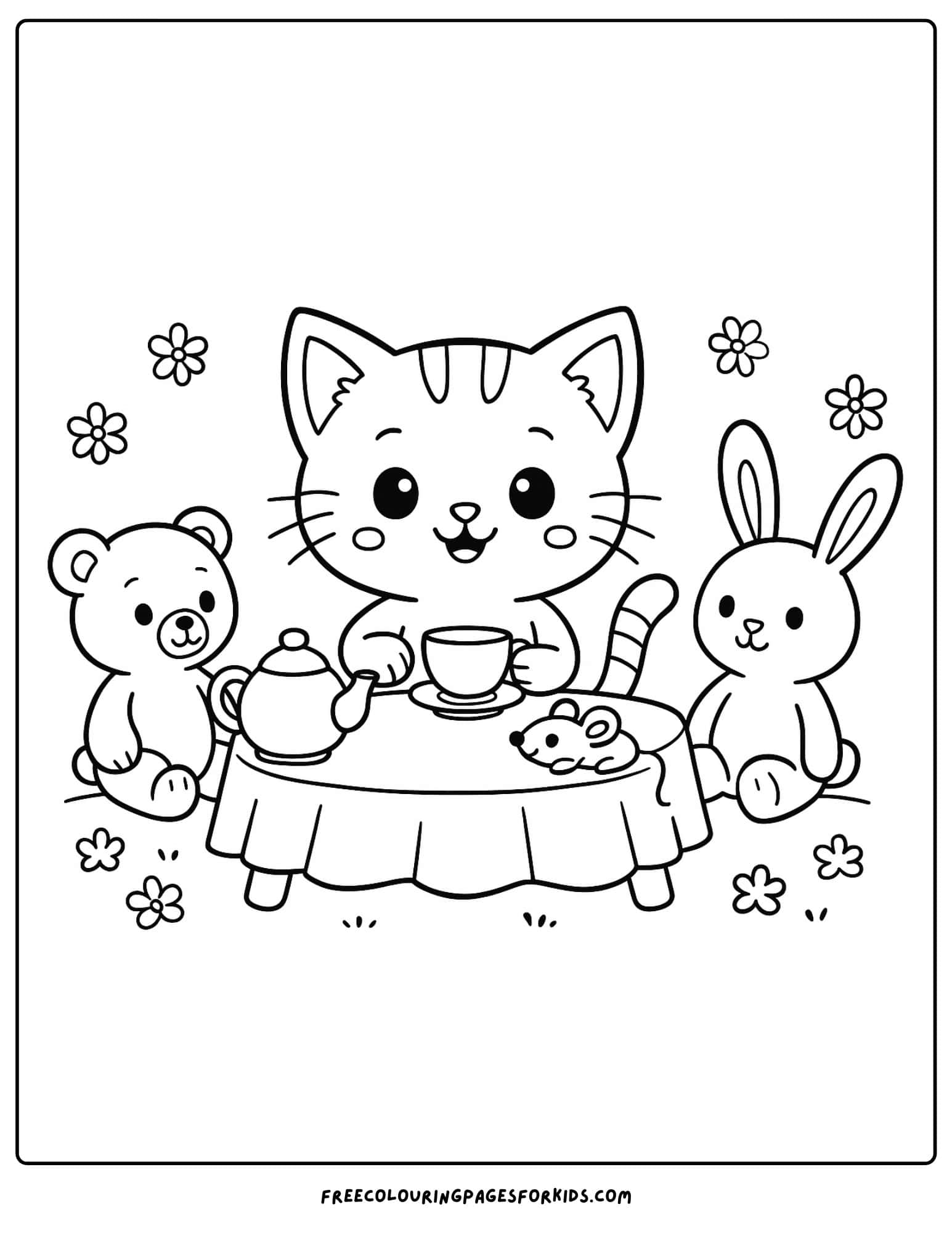 a kitten having a tea party