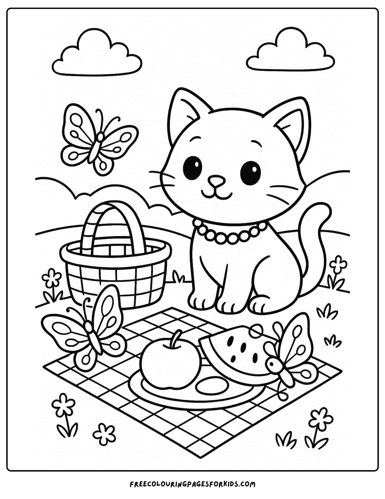 a kitten having a picnic