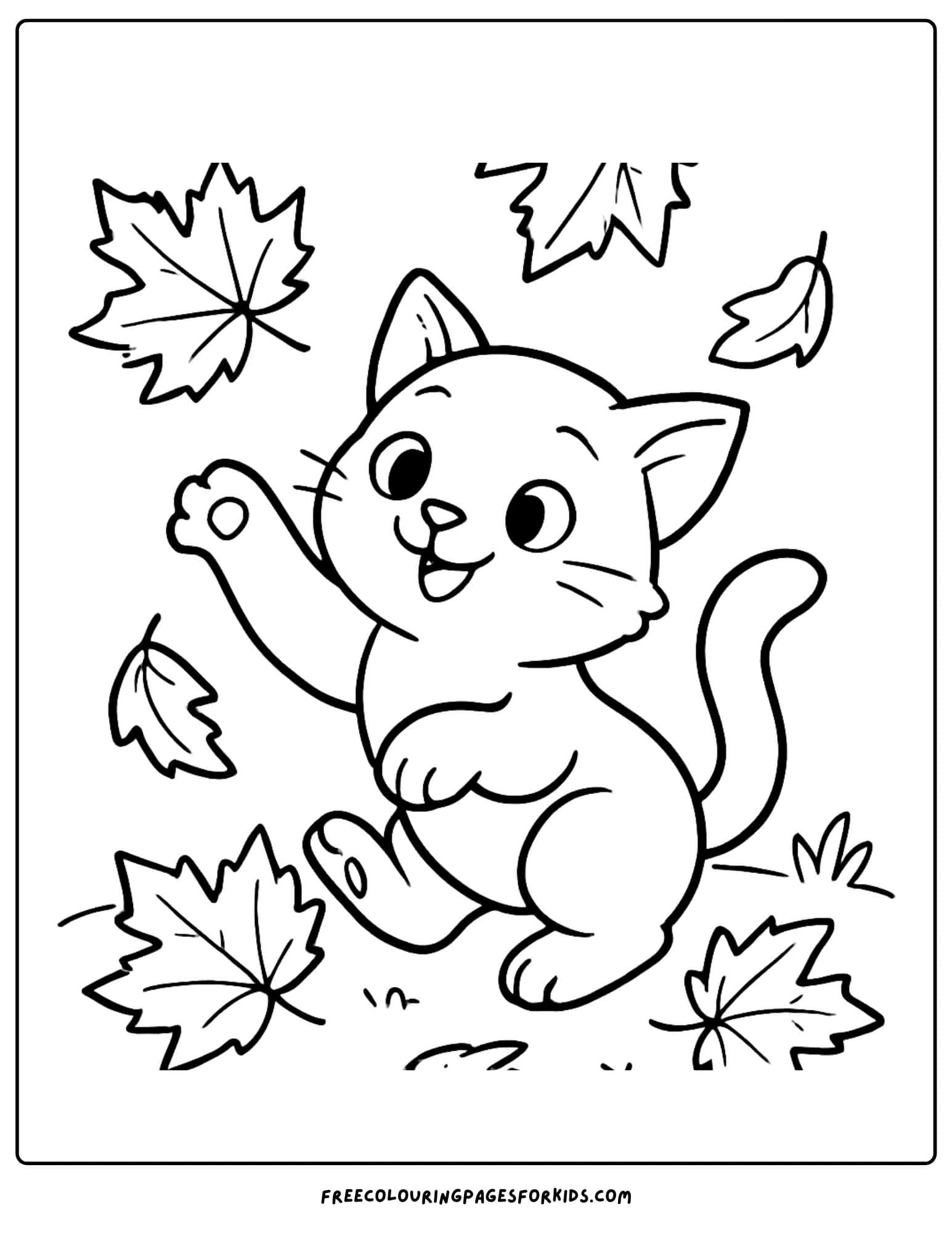 a kitten playing with autumn fall leaves