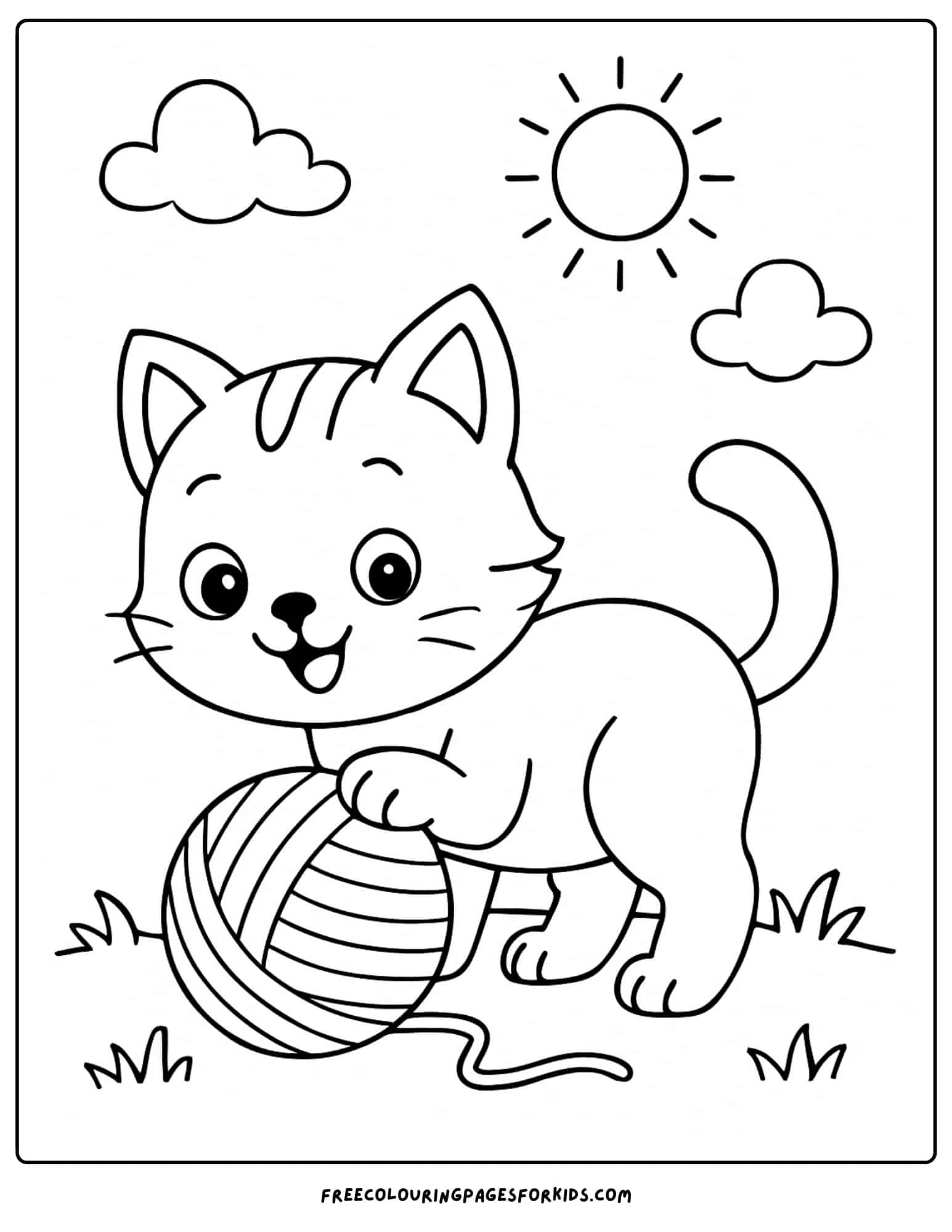 a kitten playing with a ball of yarn