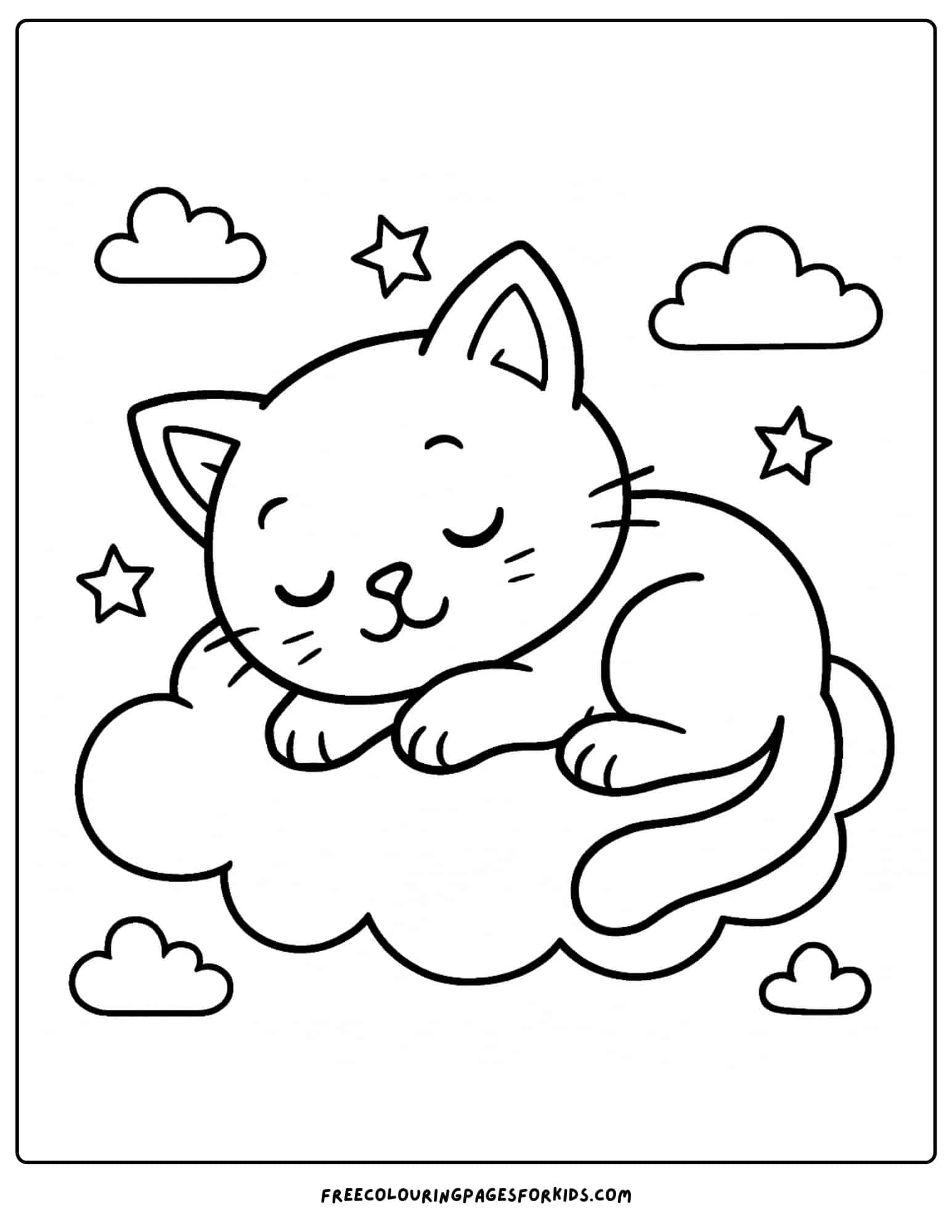 a kitten sleeping on a cloud