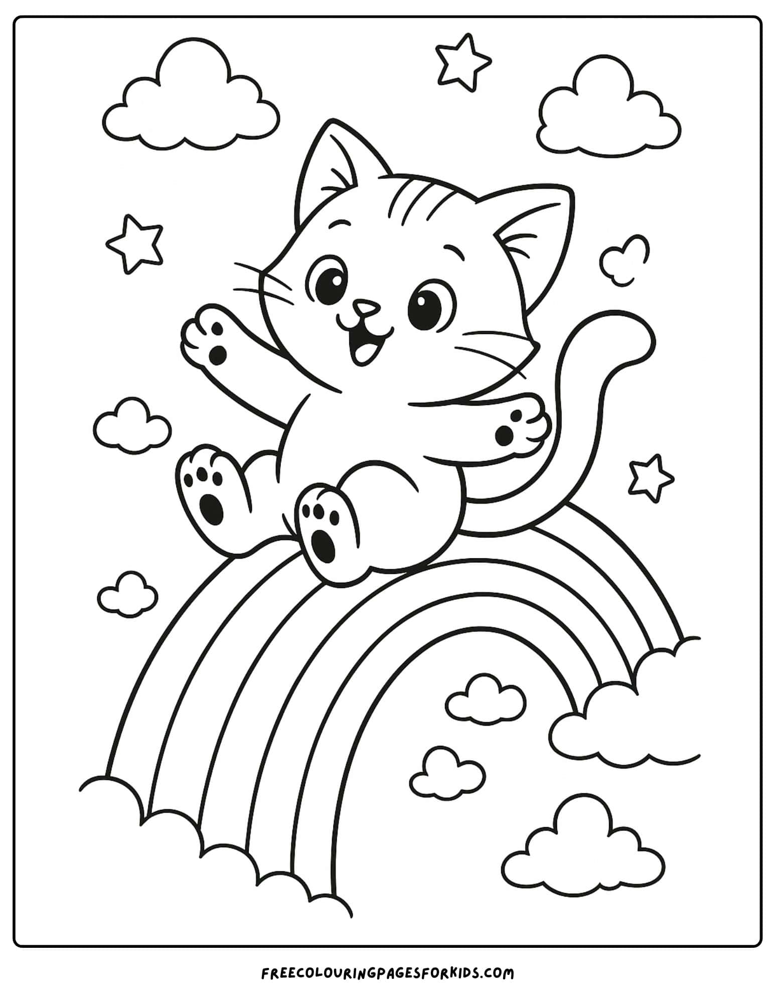 a kitten sliding down a rainbow