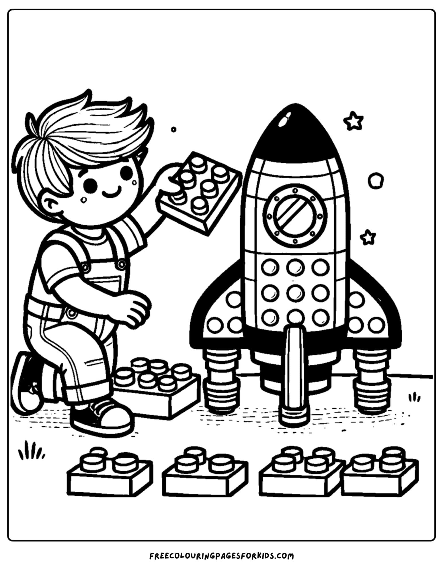 a kid building a lego rocket
