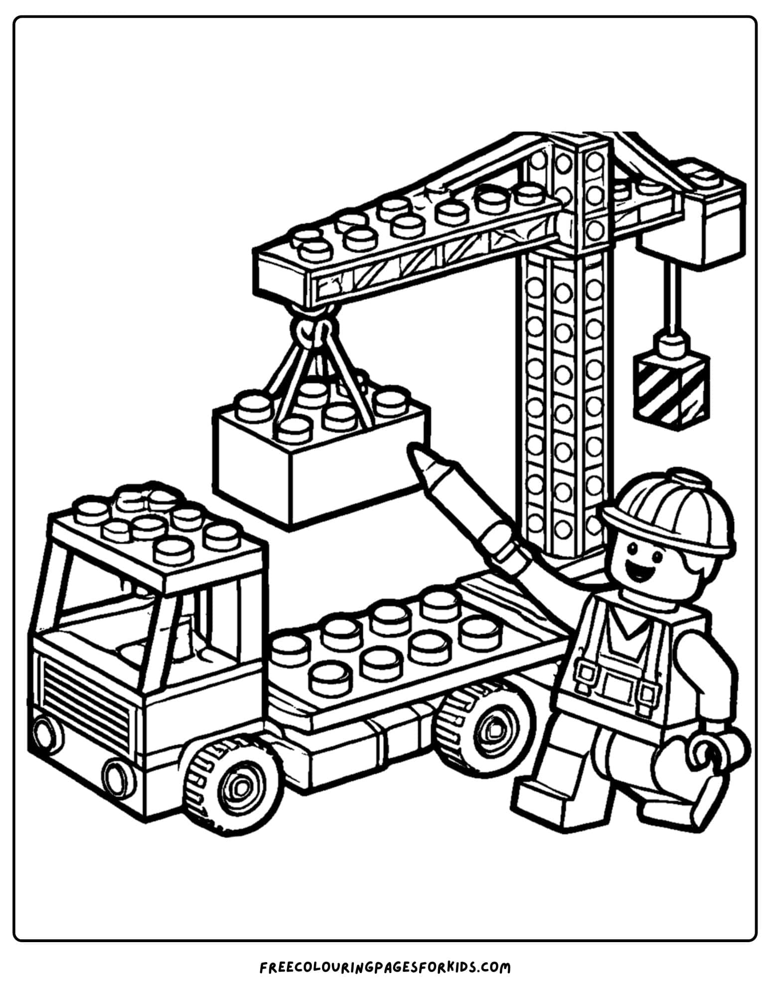 a lego crane lifting bricks