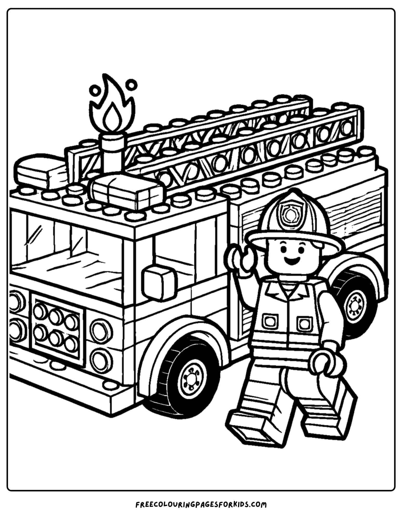 a lego fire truck and fire fighter