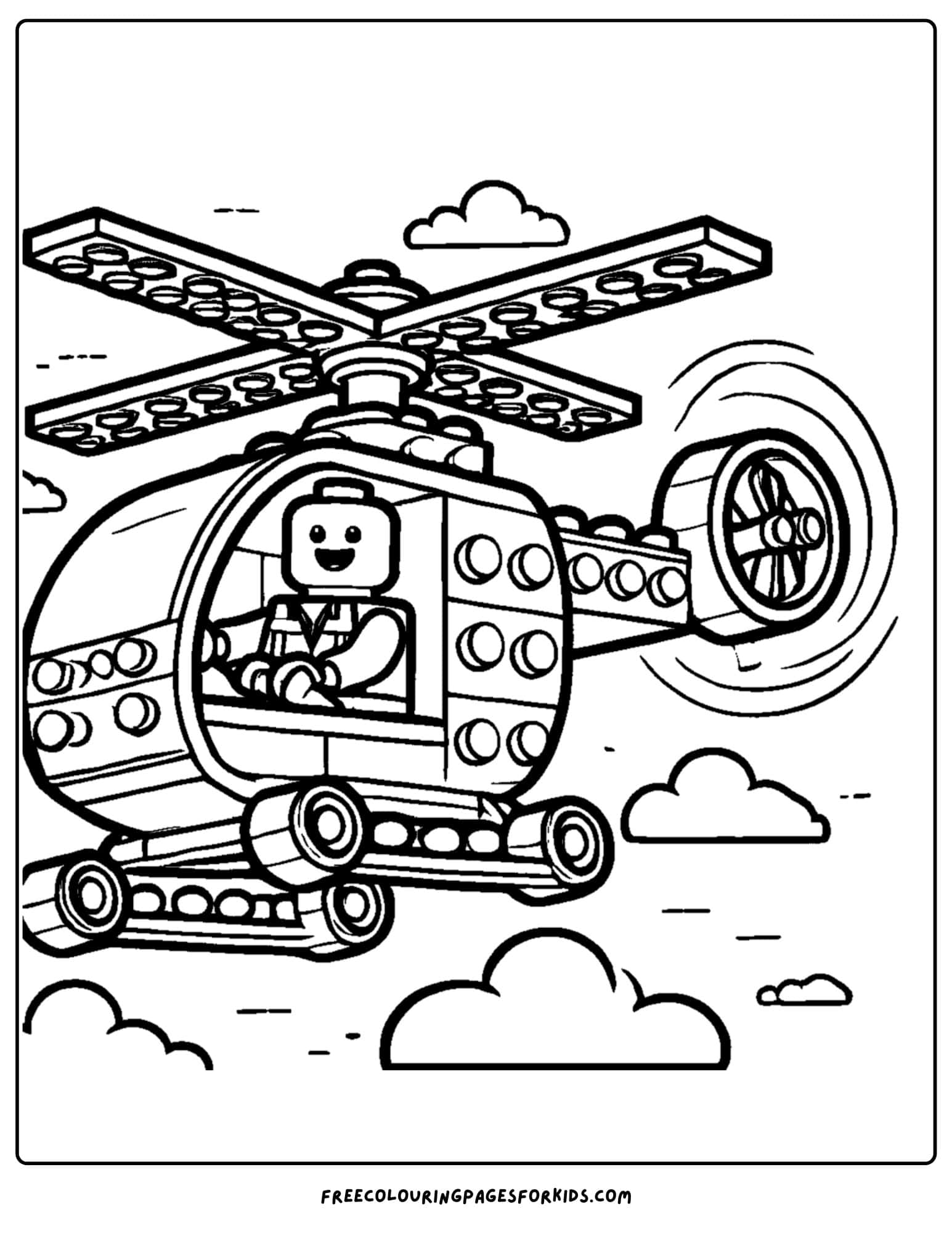 a lego helicopter flying