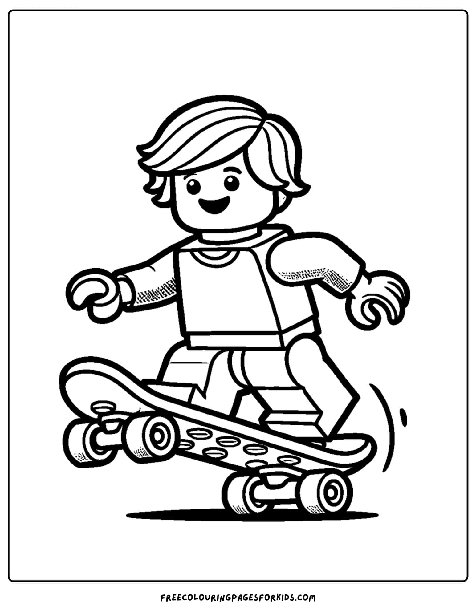 a lego kid on a skateboard