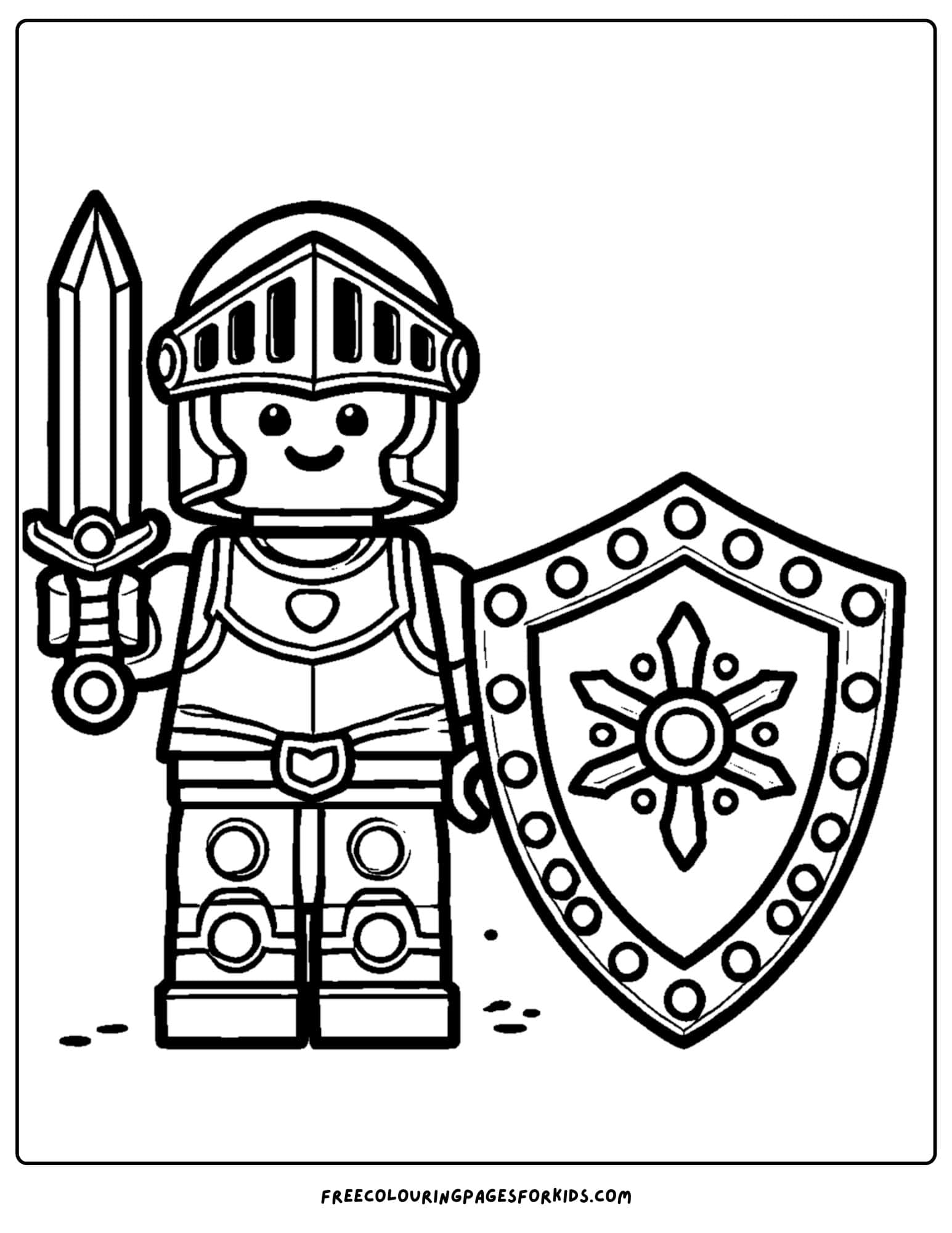 a lego knight with a shield