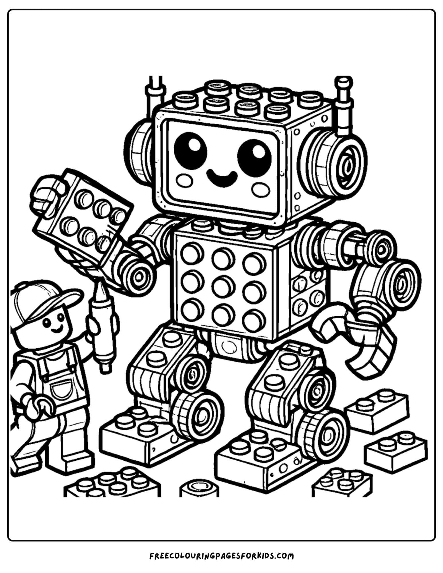 a lego robot being built