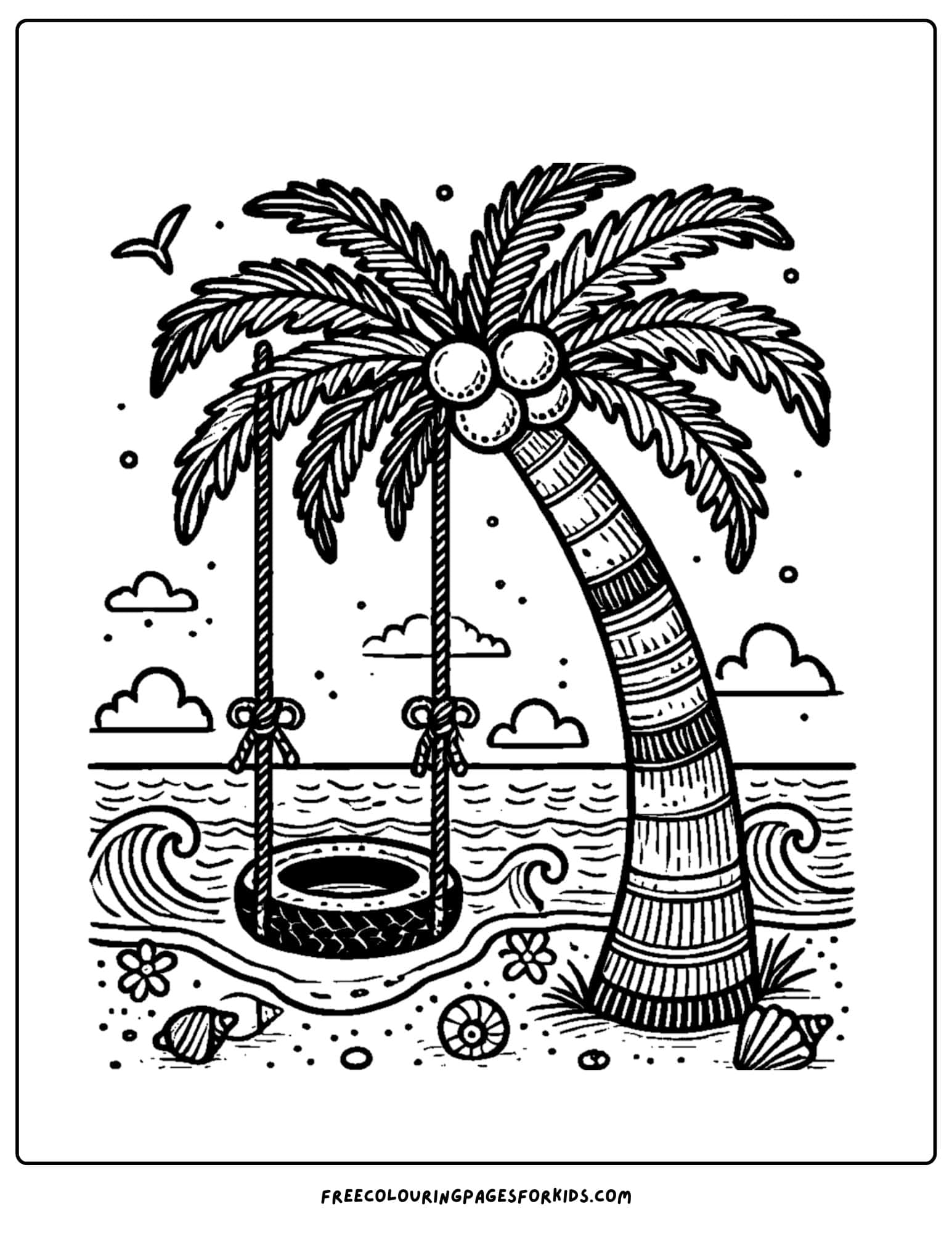 a palm tree with a swing in it