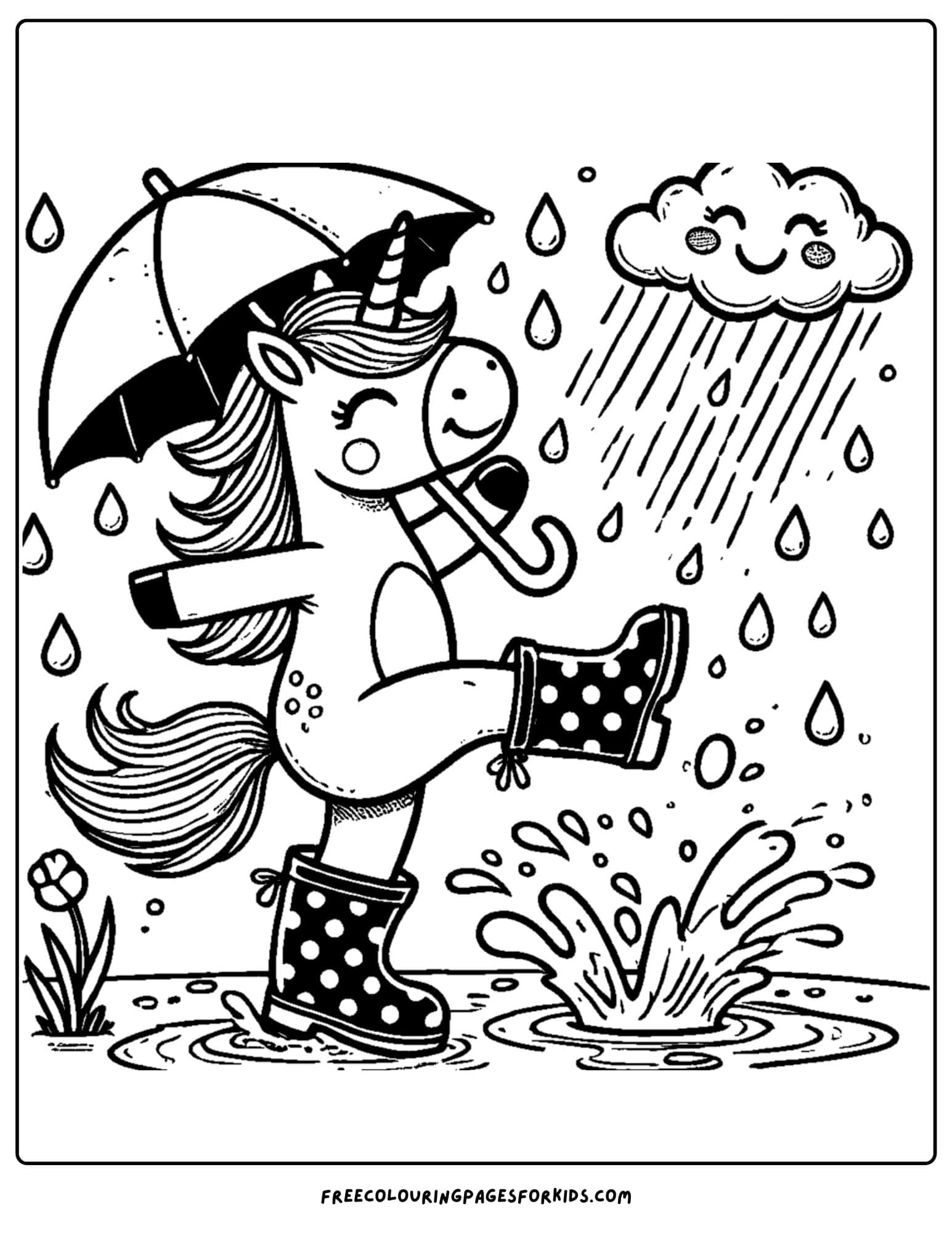 a unicorn dancing in the rain