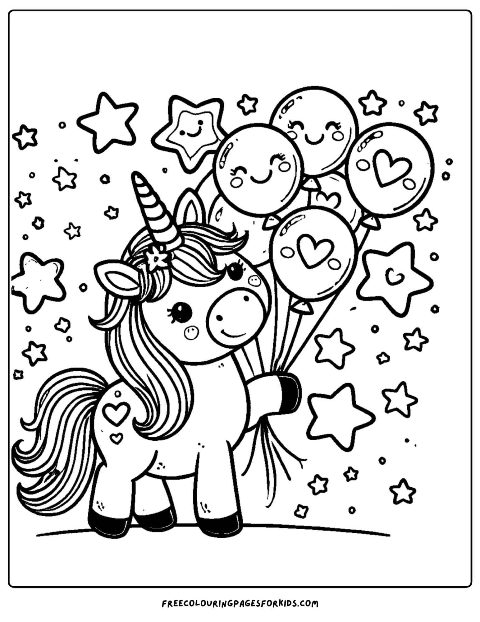 a unicorn holding a bunch of balloons