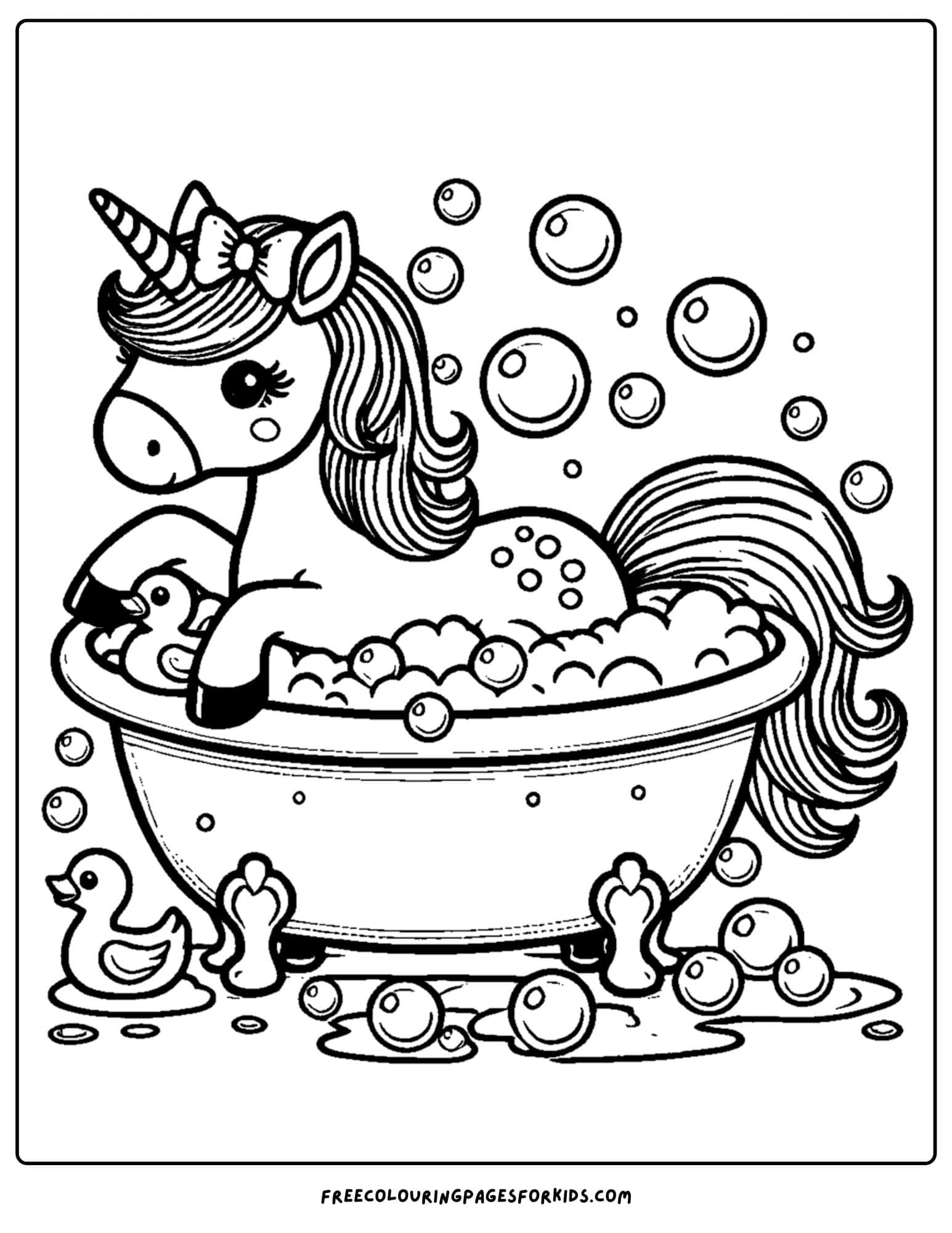 a unicorn taking a bubble bath
