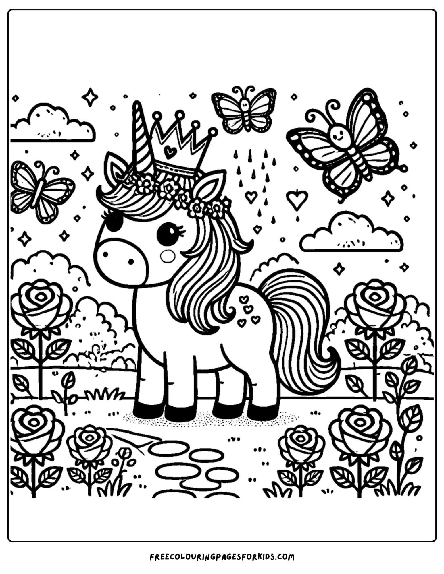 a unicorn in a royal garden