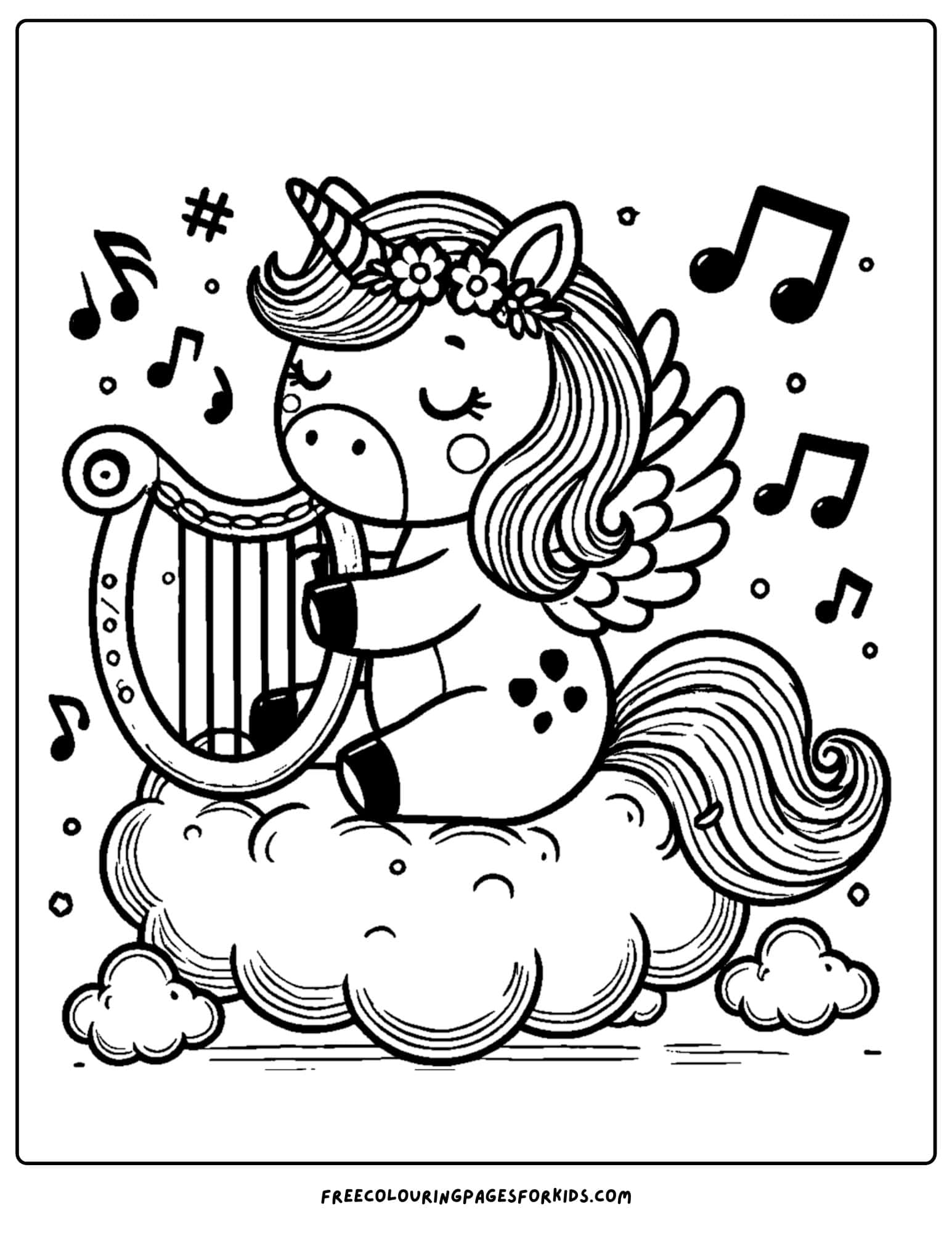 a unicorn playing a harp