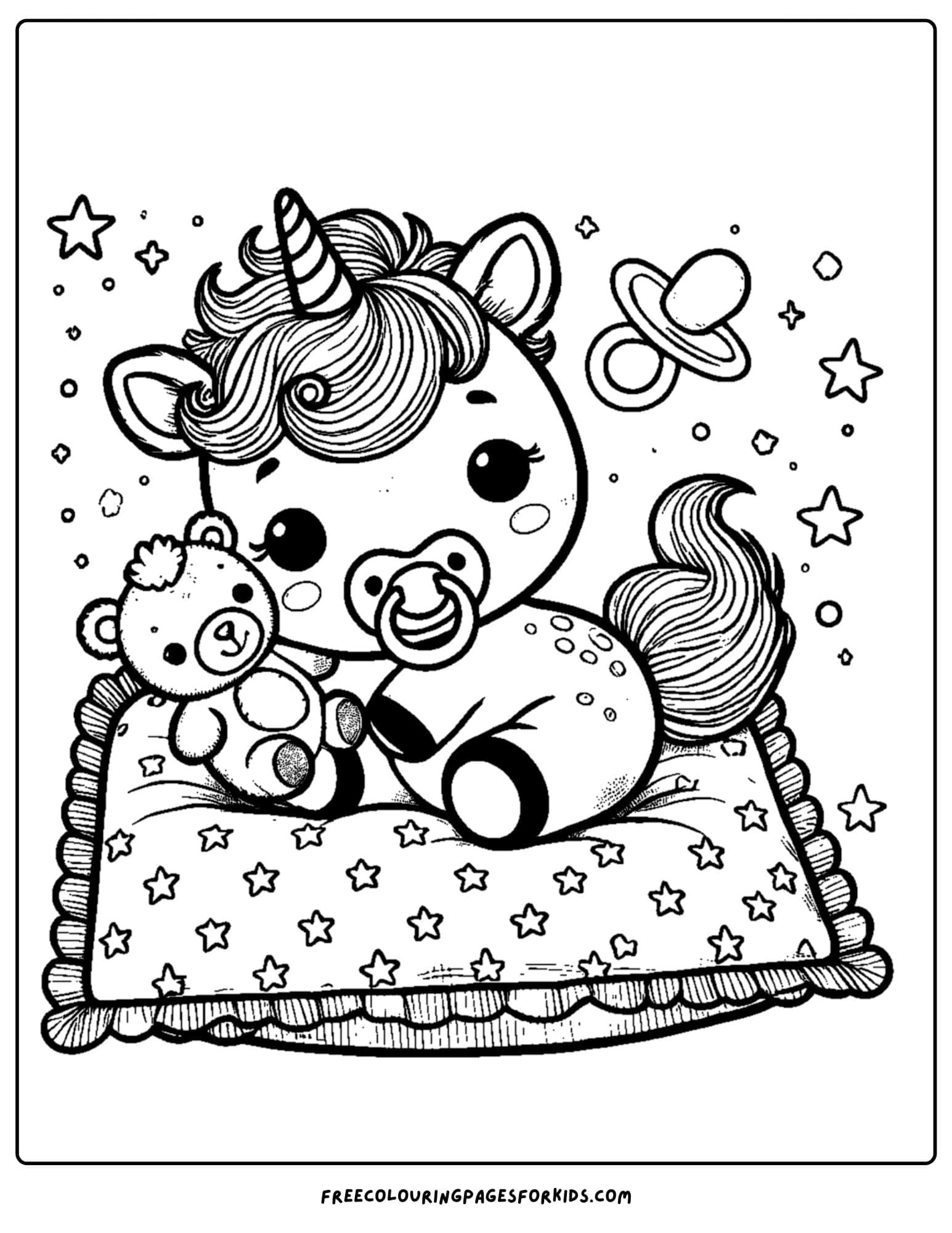 a unicorn baby with a stuffed toy