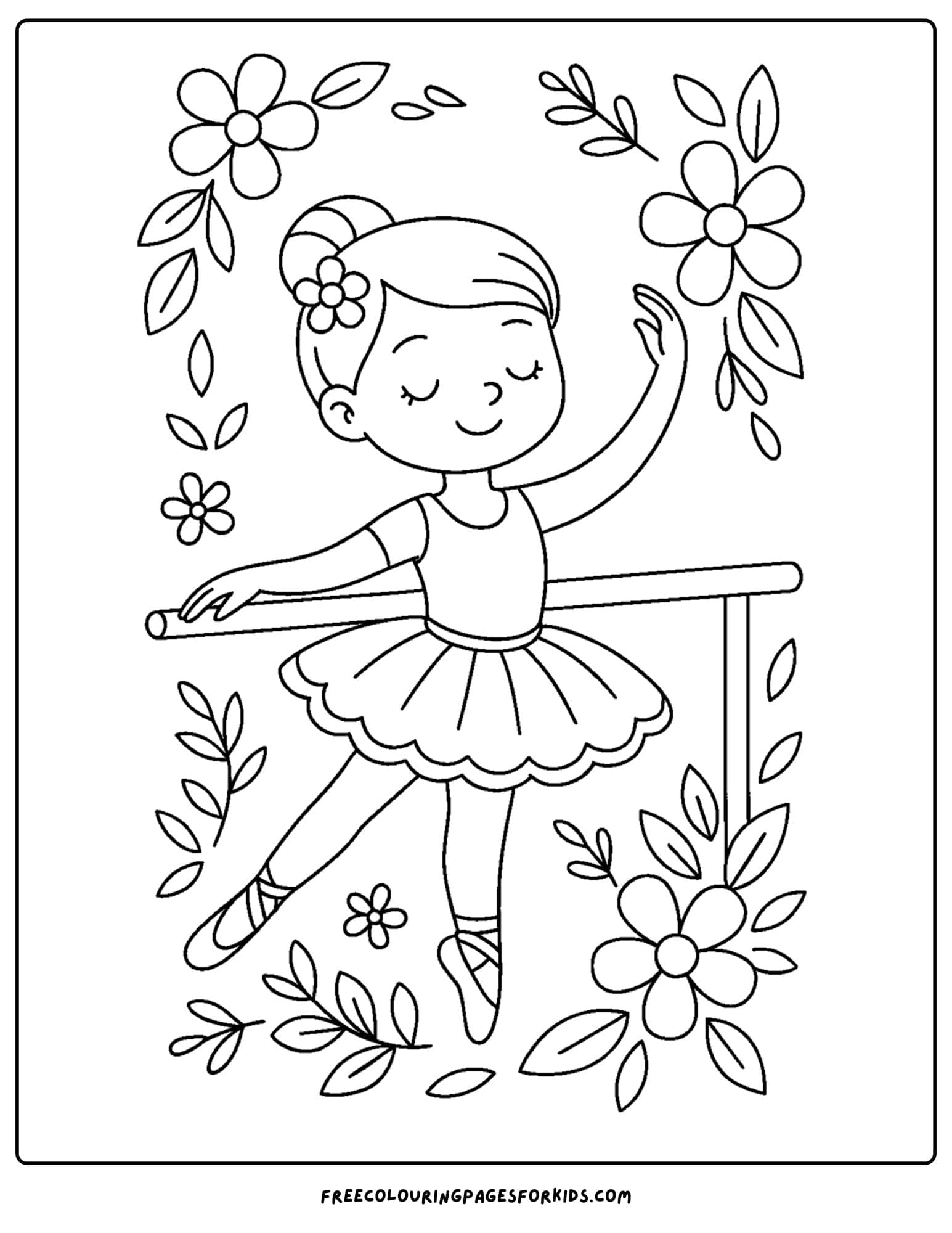 a ballerina on the barre with flowers around