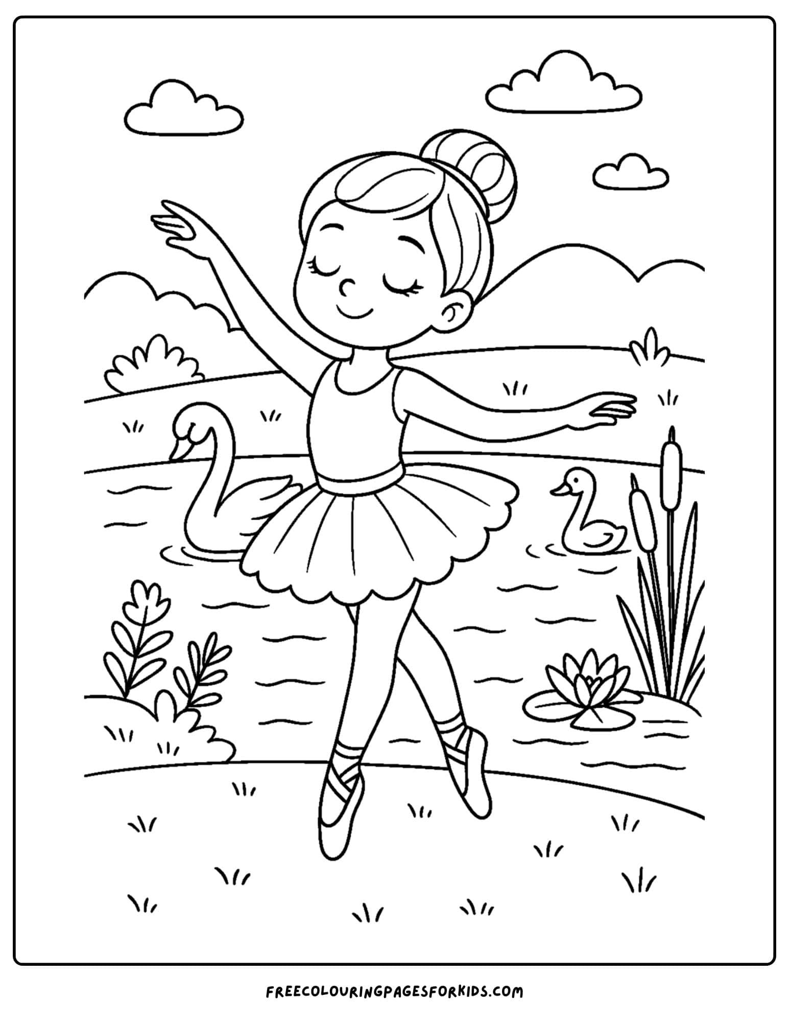 a ballerina dancing by a lake