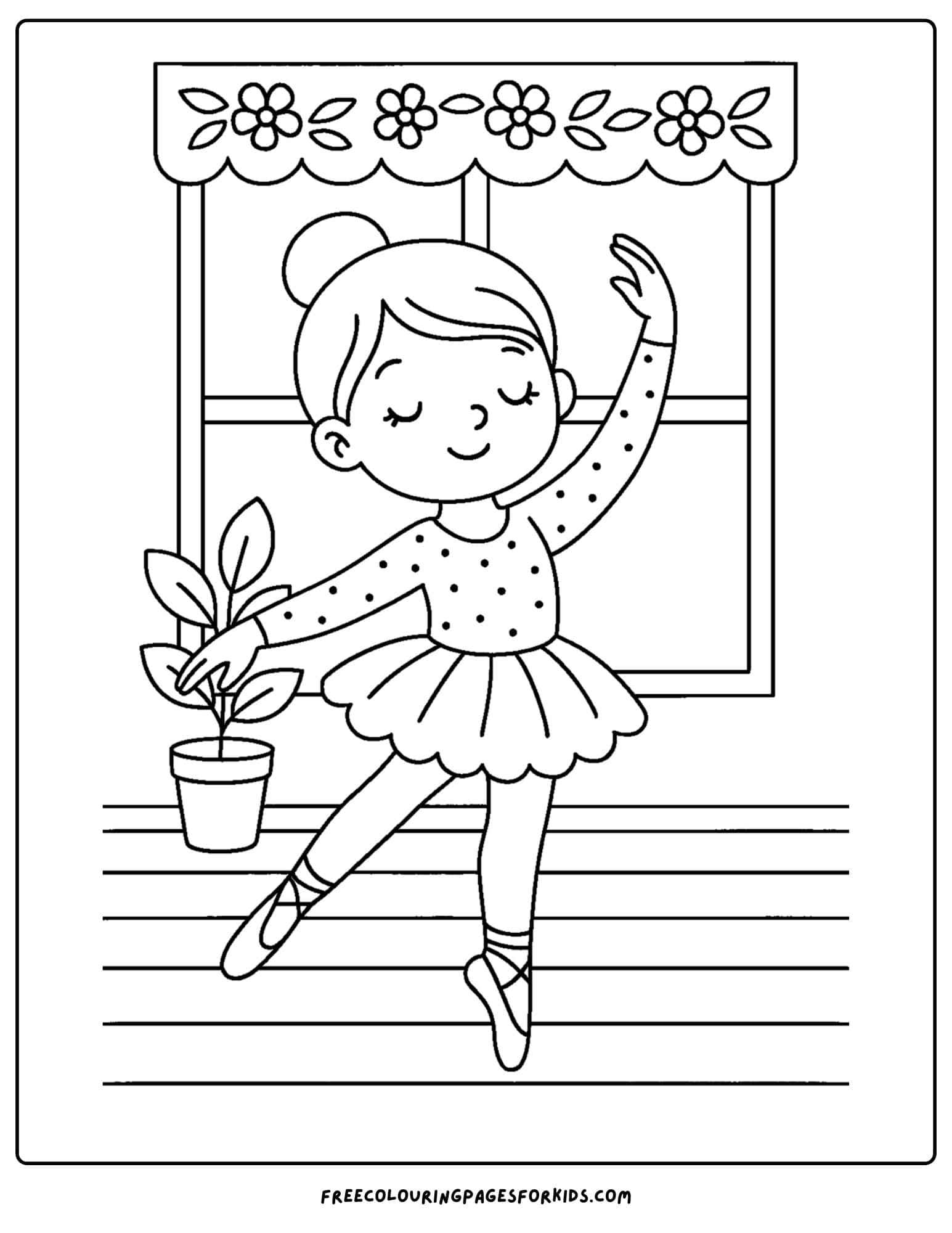 a ballerina dancing by a window