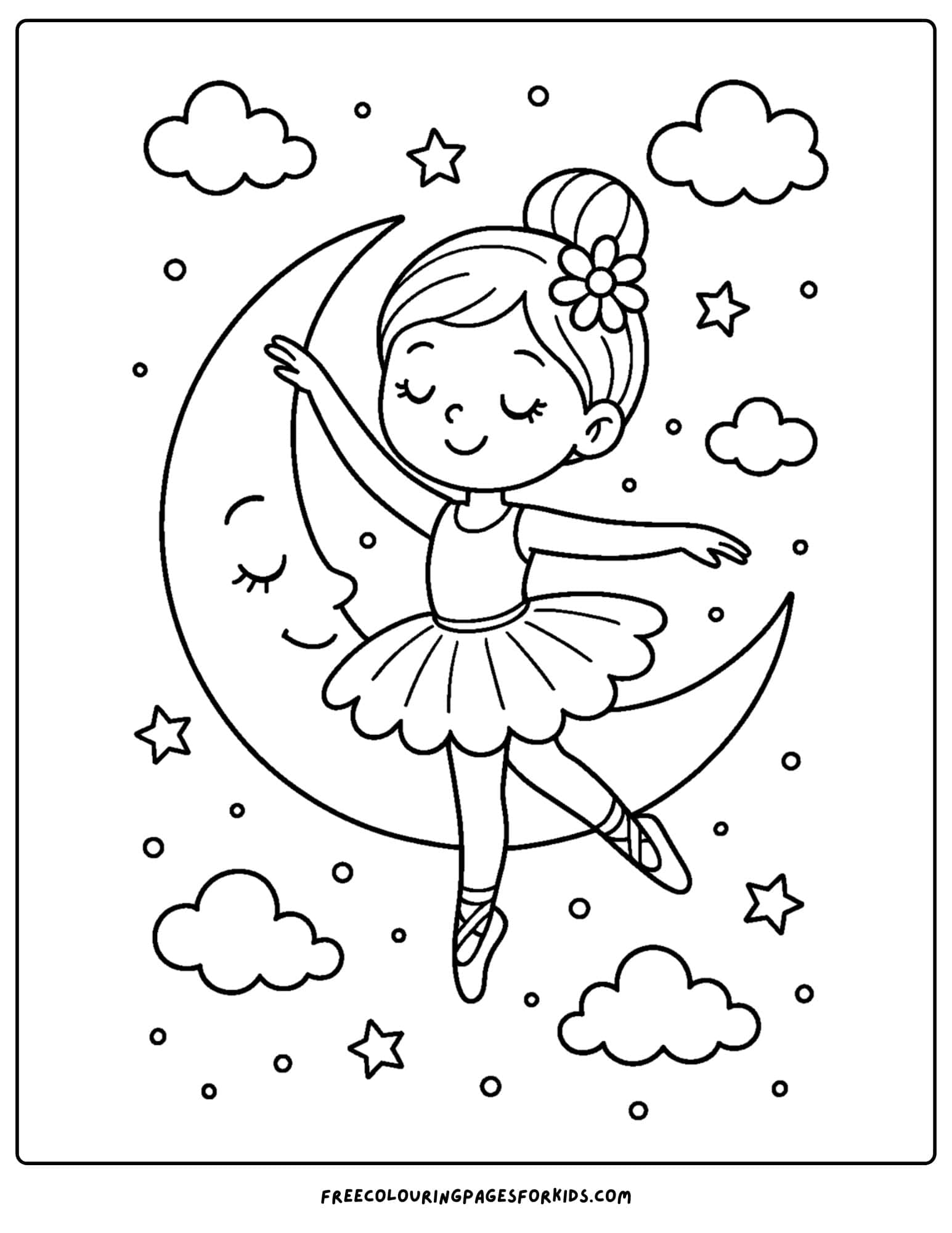 a ballerina floating on teh moon