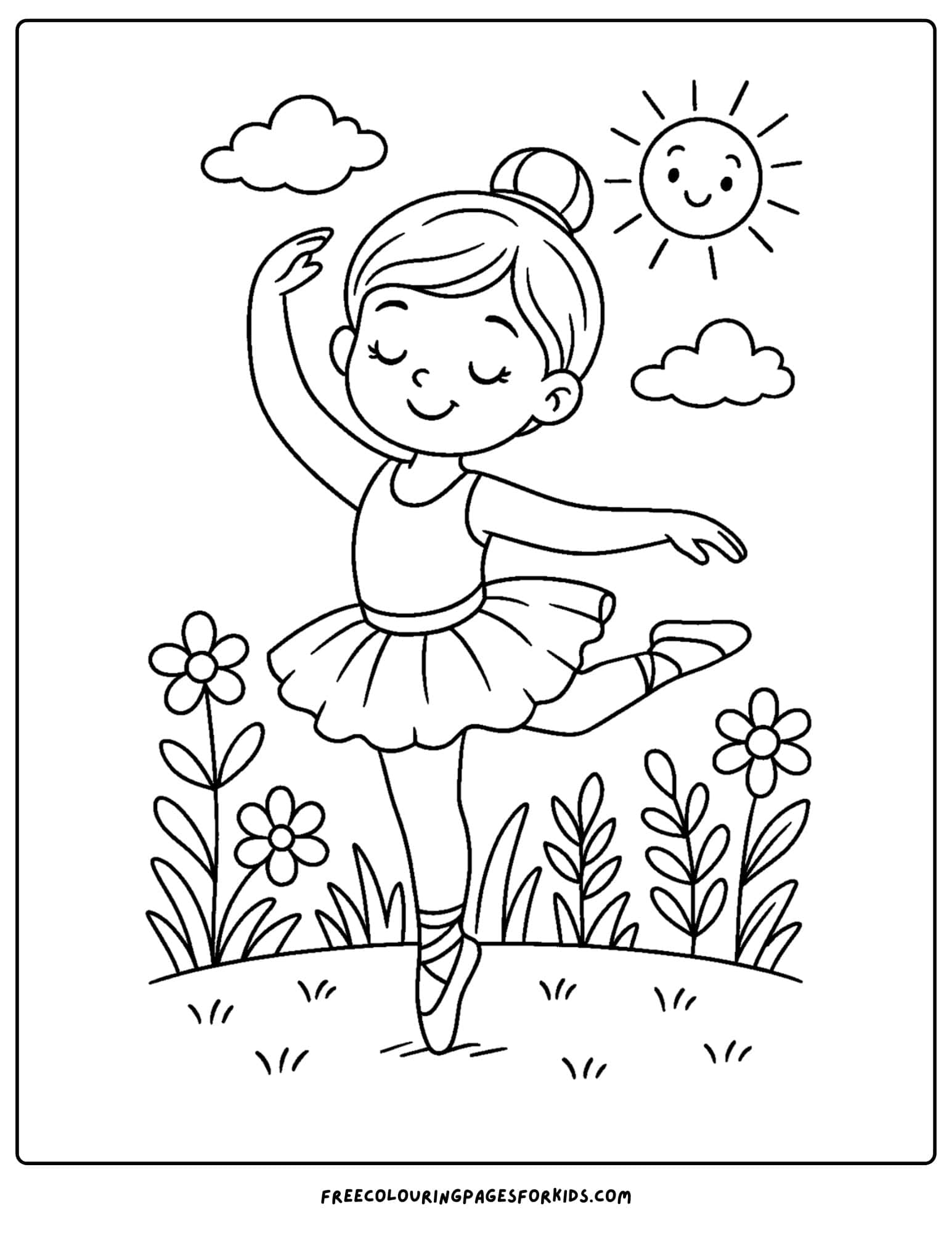 a ballerina posing in a garden with flowers around