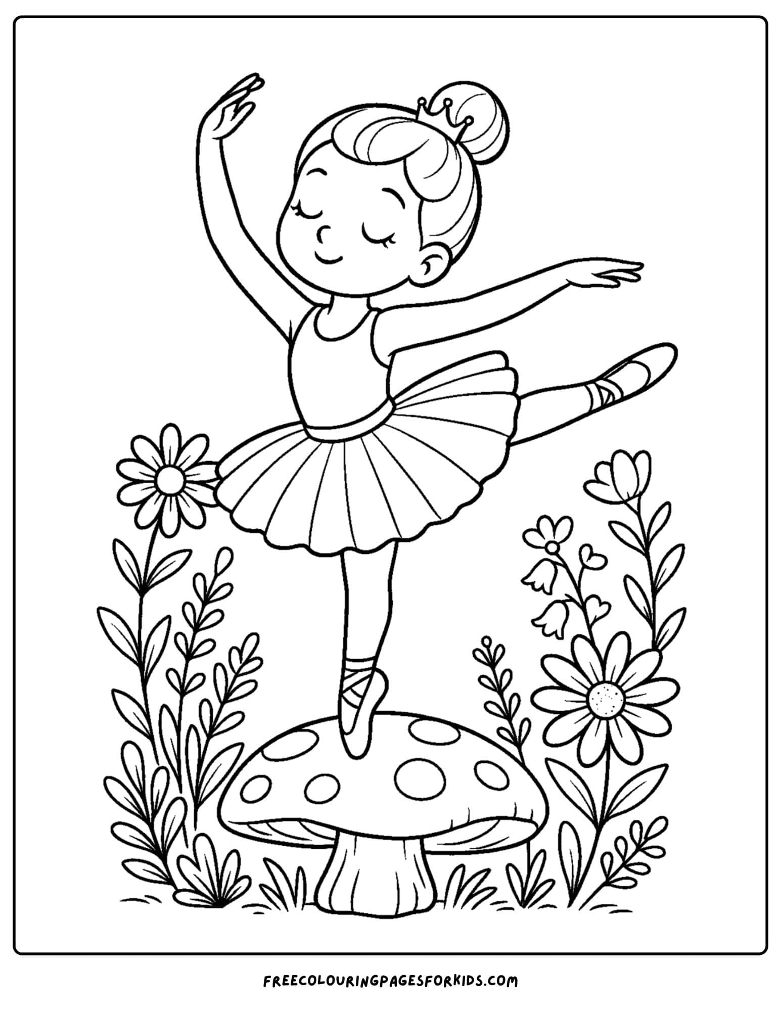 a ballerina dancing on a mushroom
