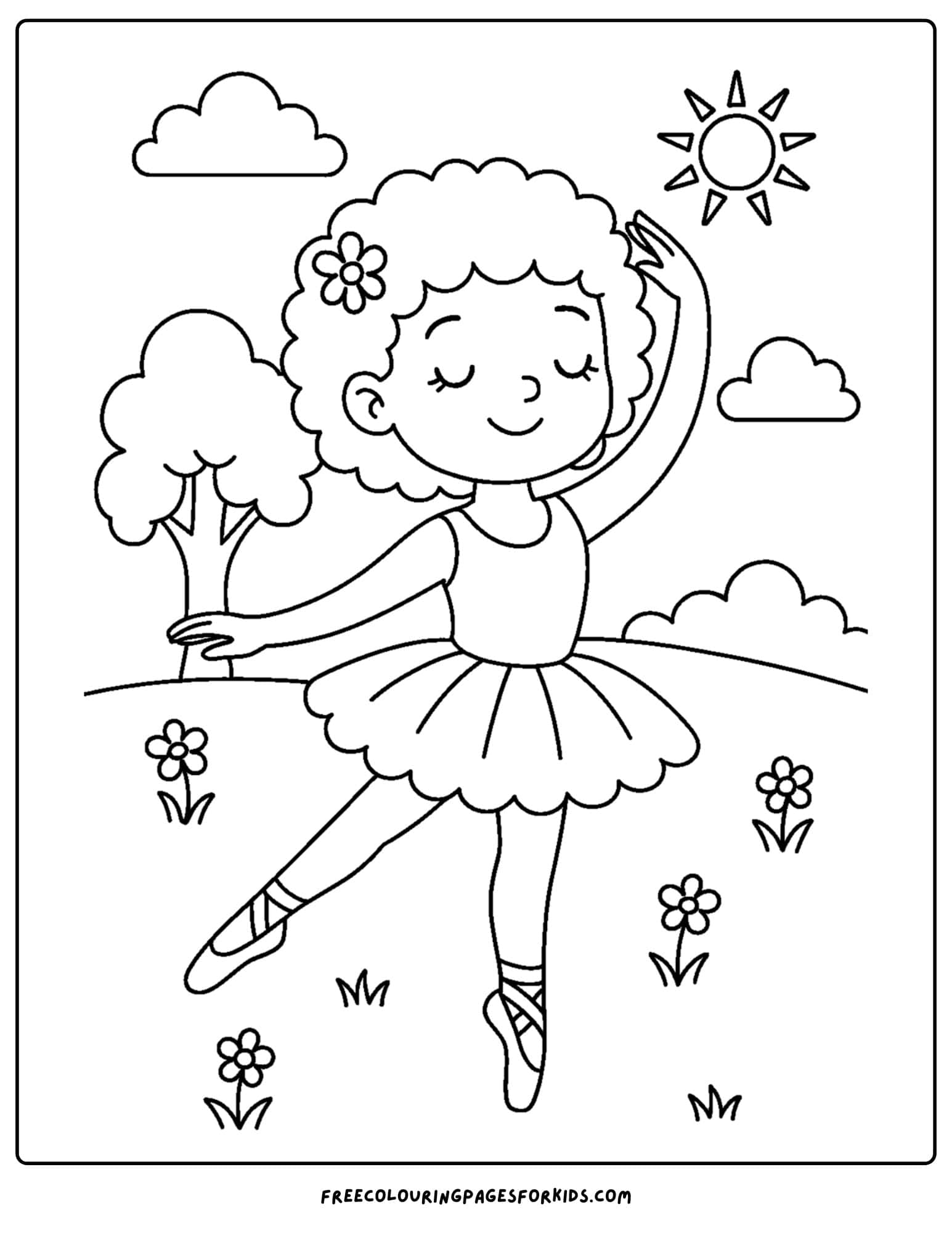 a ballerina posing in a garden scene
