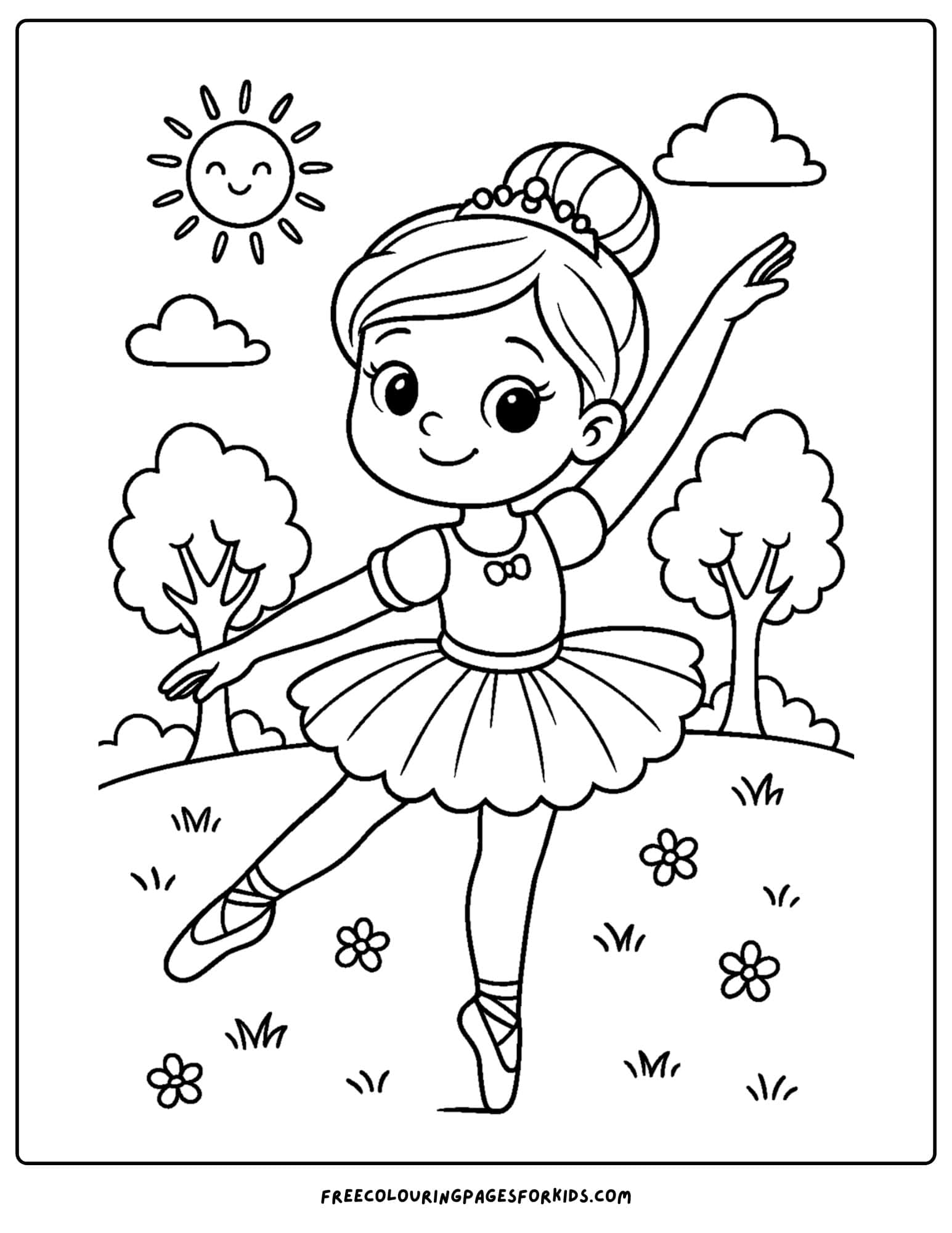 a ballerina dancing in a meadow under the sun