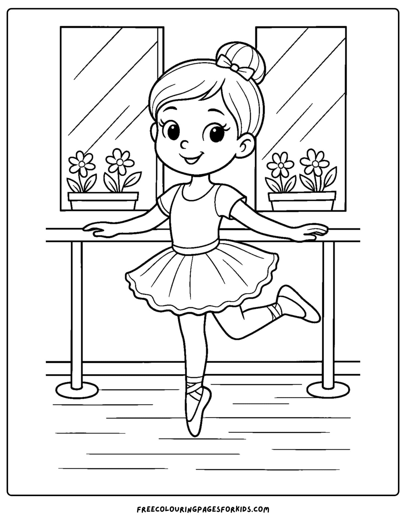 a ballerina dancing in front of a window