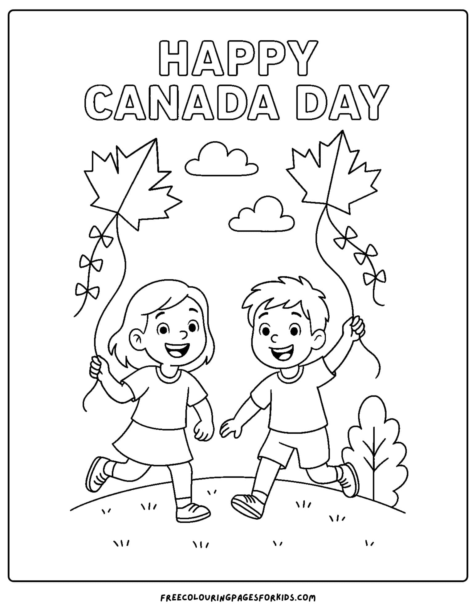 kids flying a canada day maple leaf kites