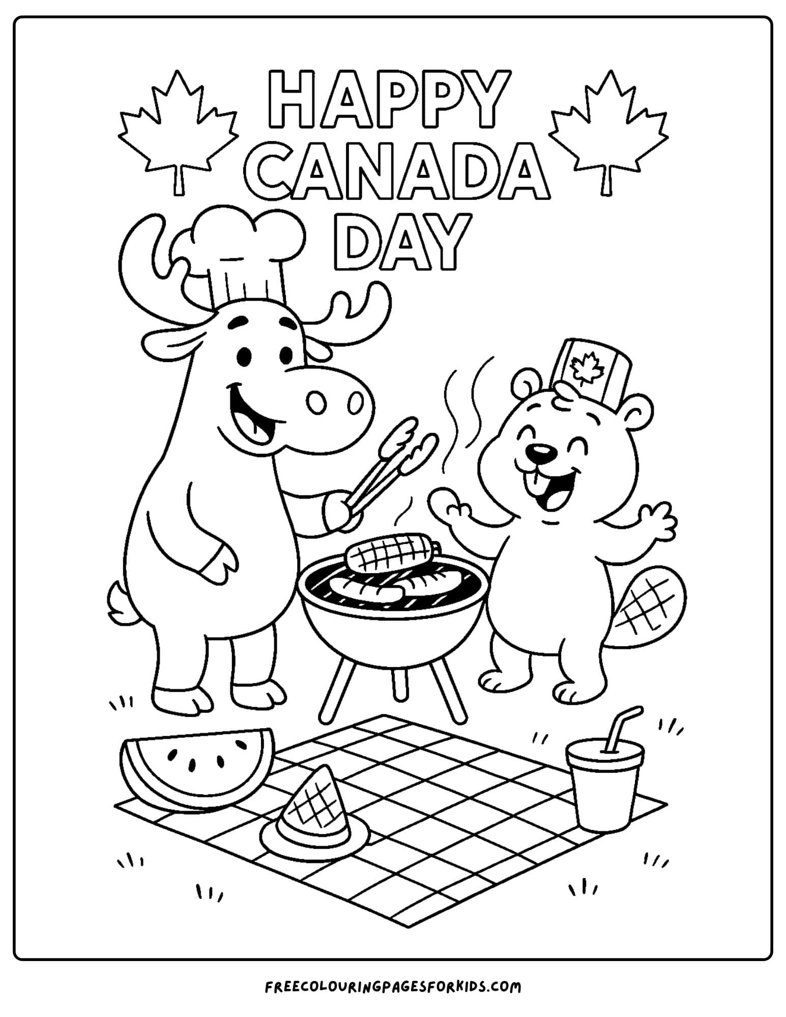 a canada day bbq with a moose and beaver