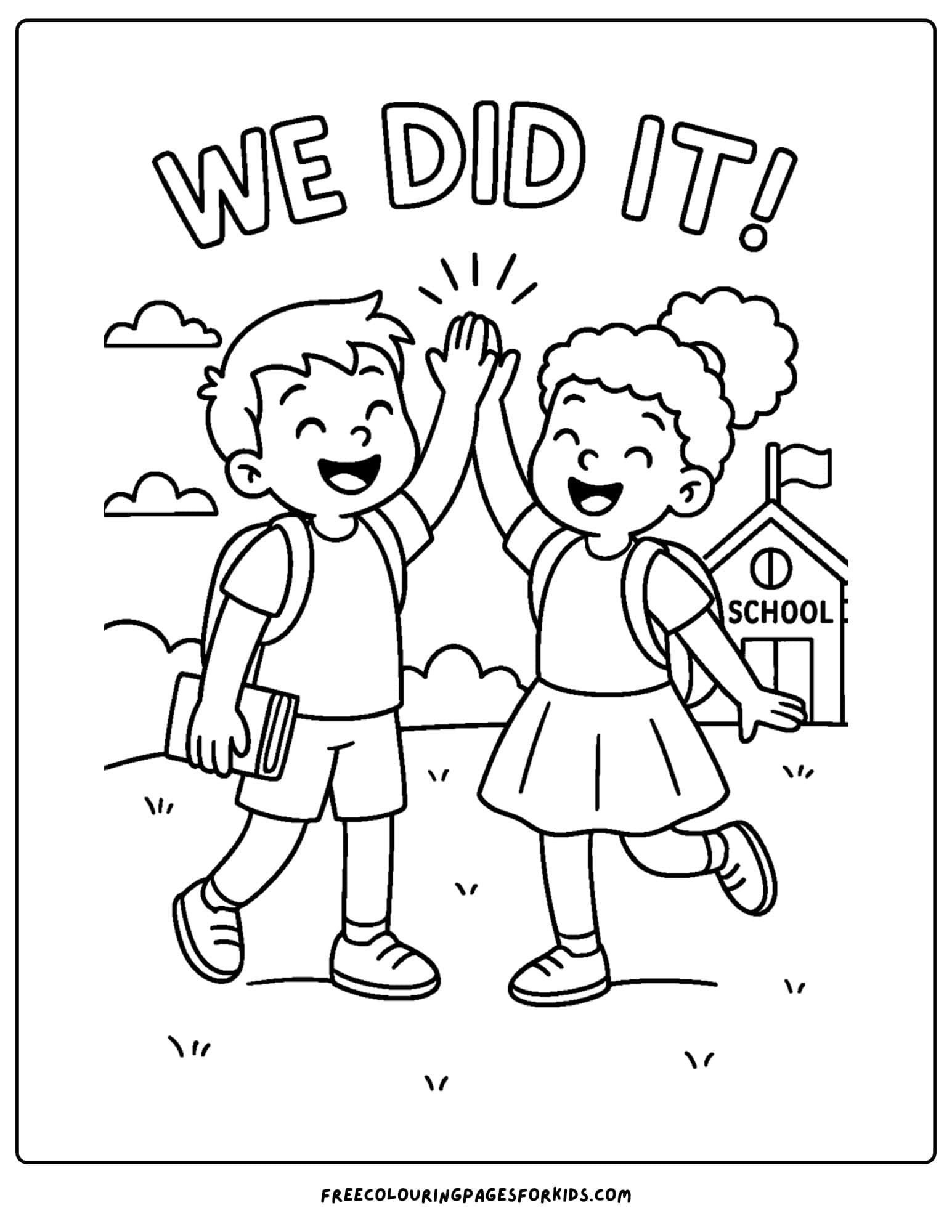 last day of school kids high fiving