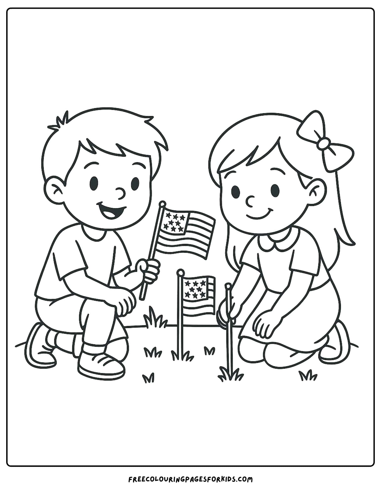 kids planting flags on memorial day