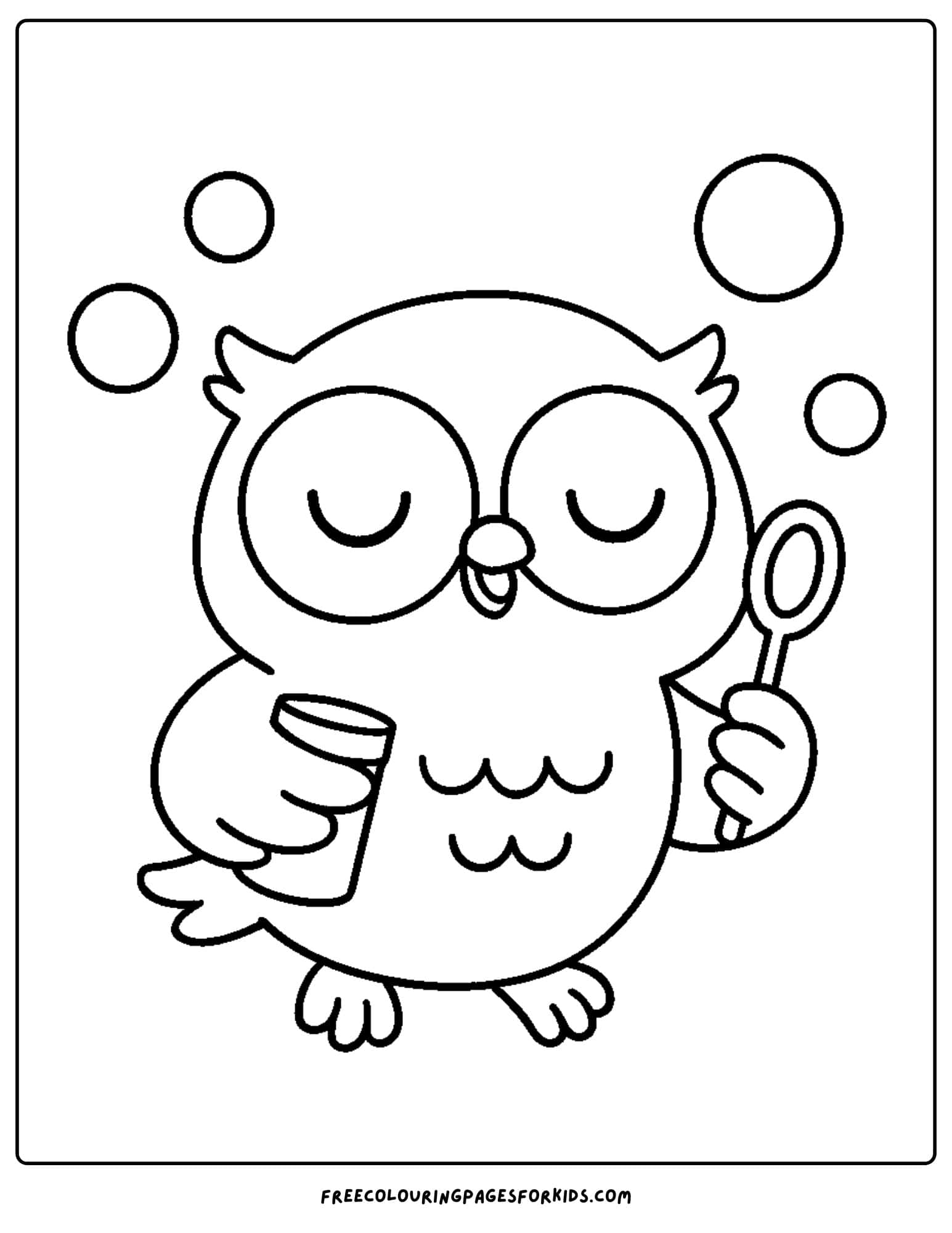 an owl blowing bubbles