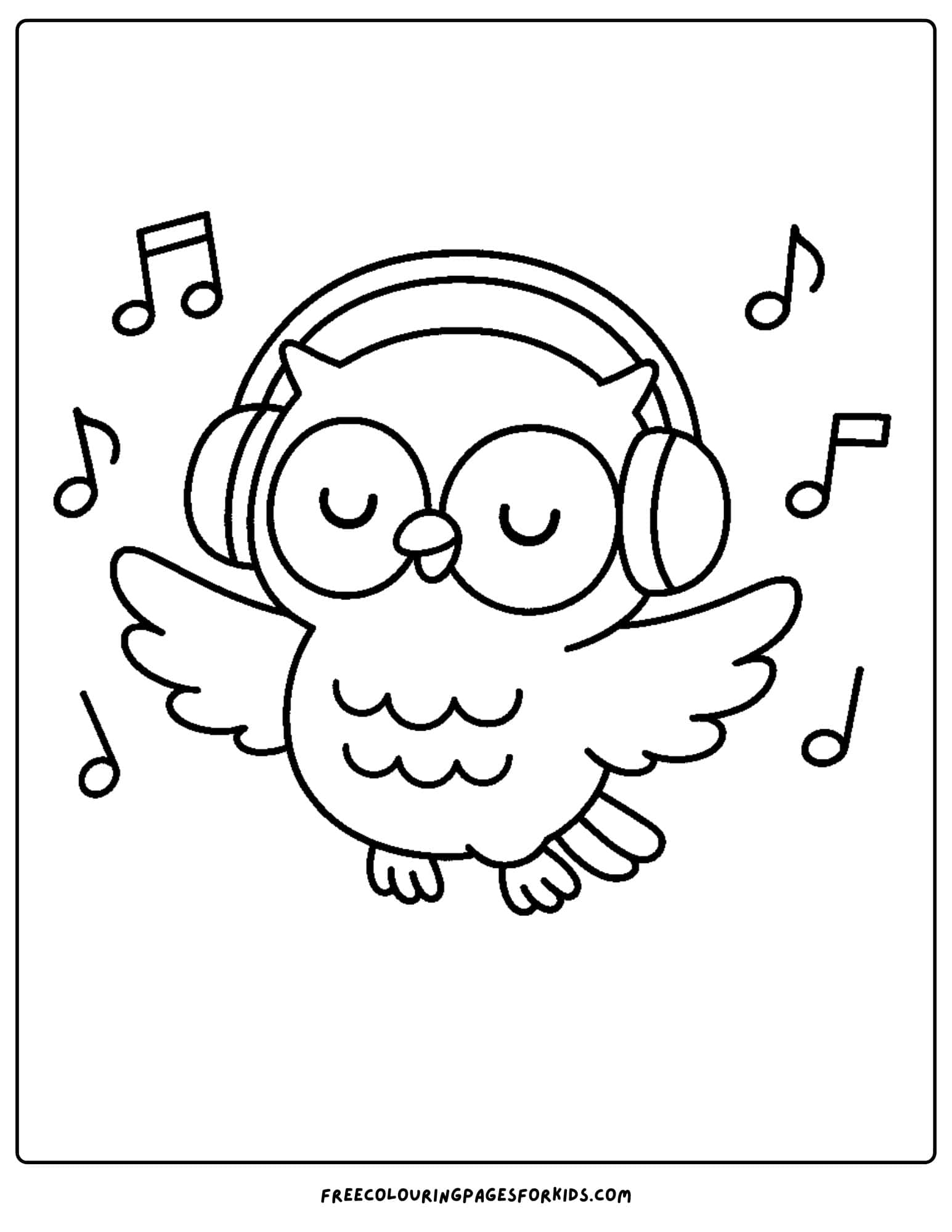 an owl listening to music