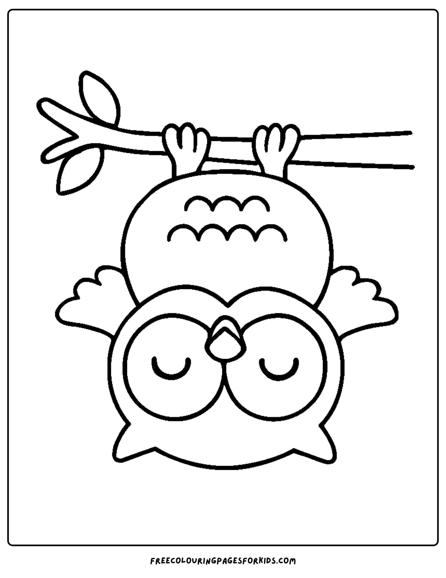 an owl hanging upside down