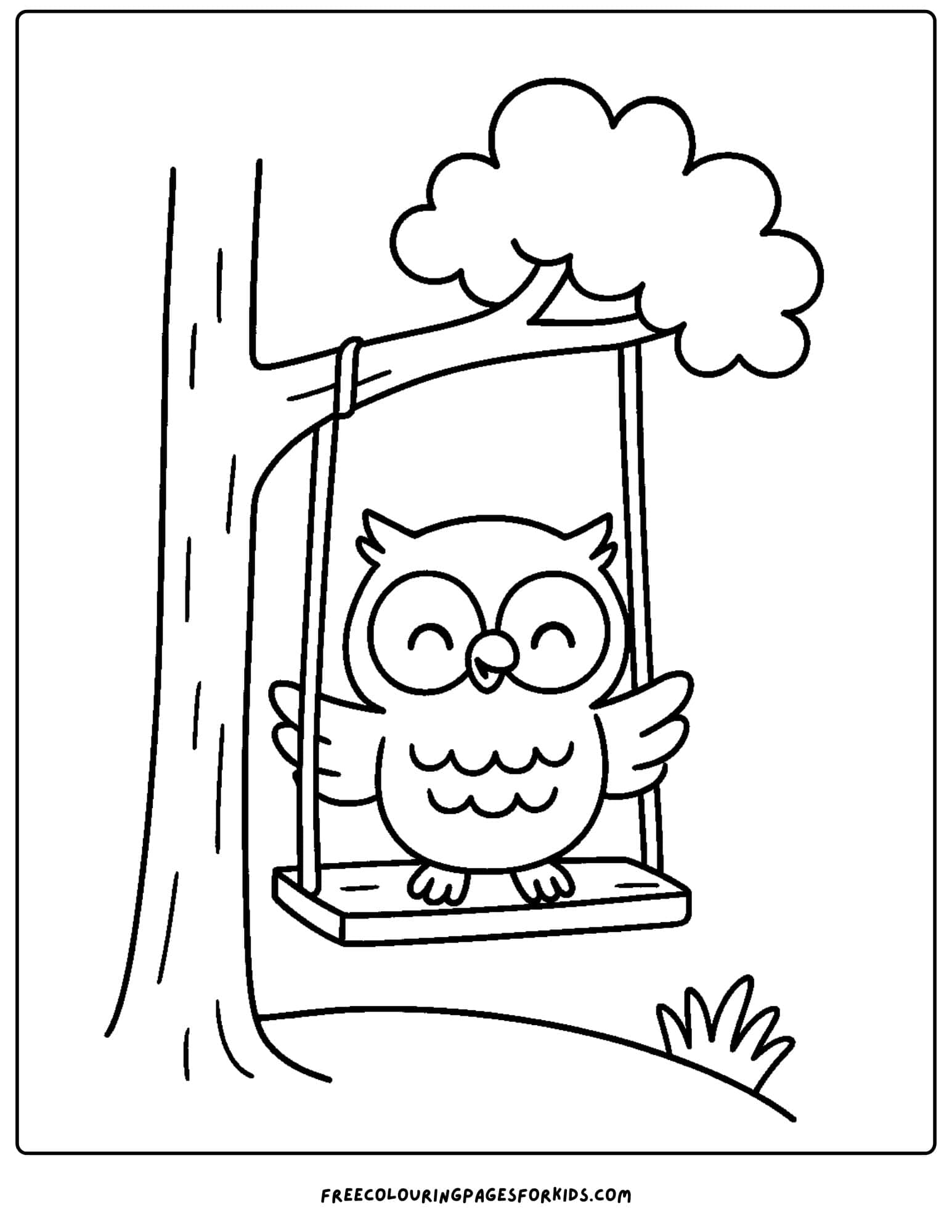 an wol sitting on a tree swing