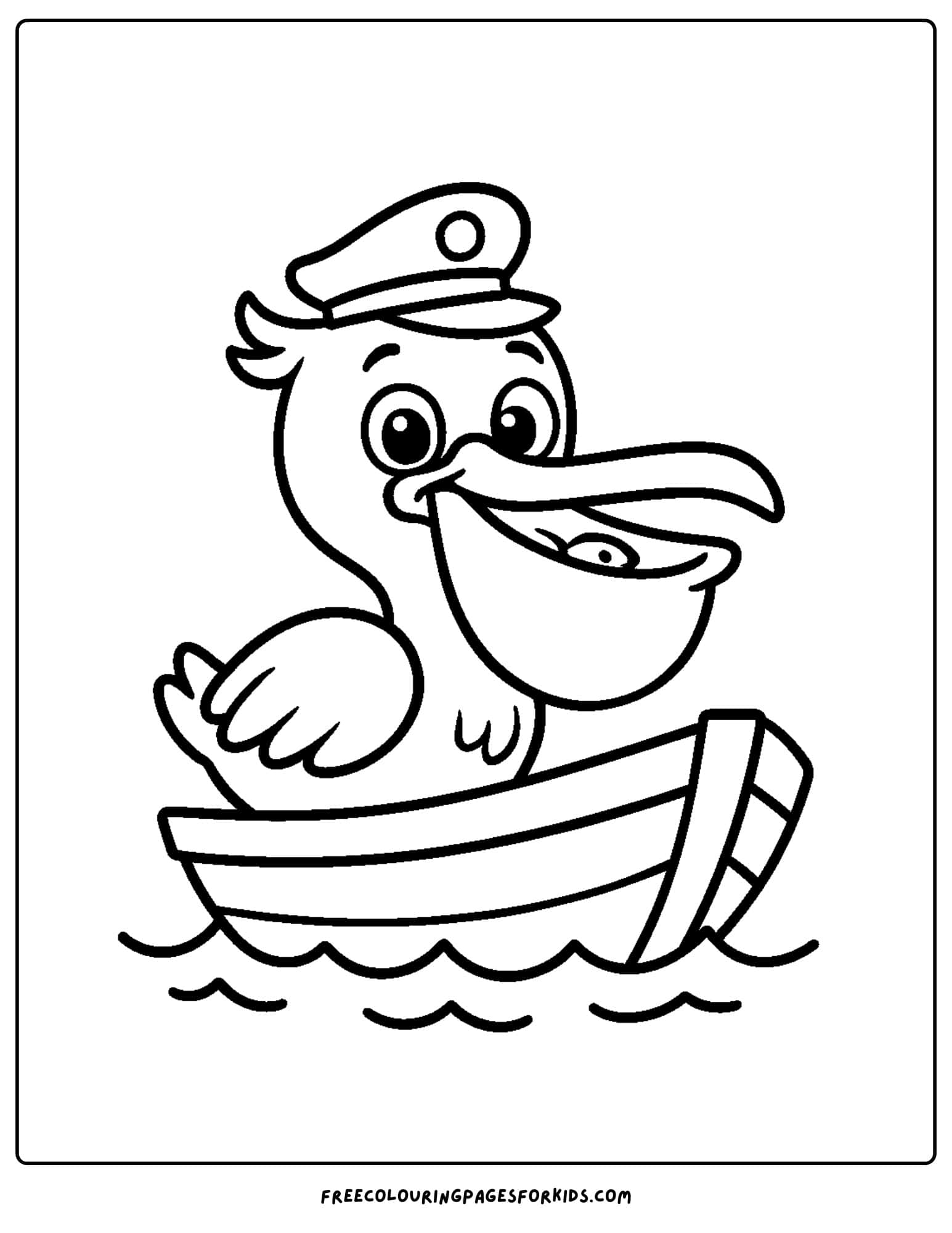 a pelican captaining a boat
