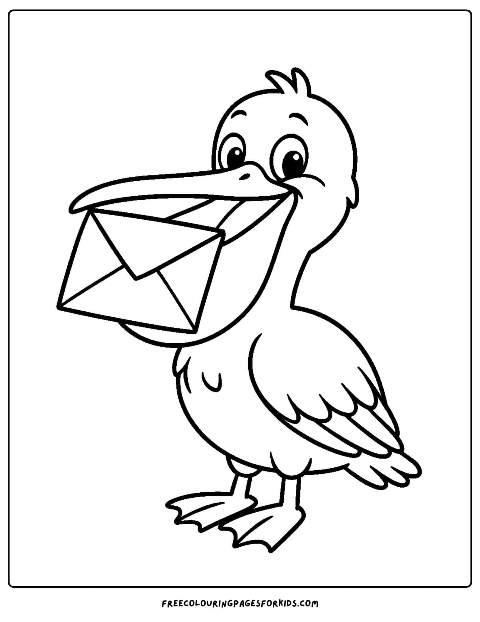 a pelican carrying mail in an envelope