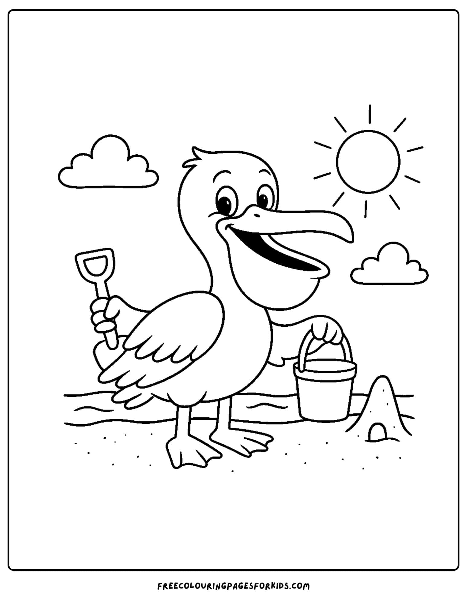 a pelican playing on the beach