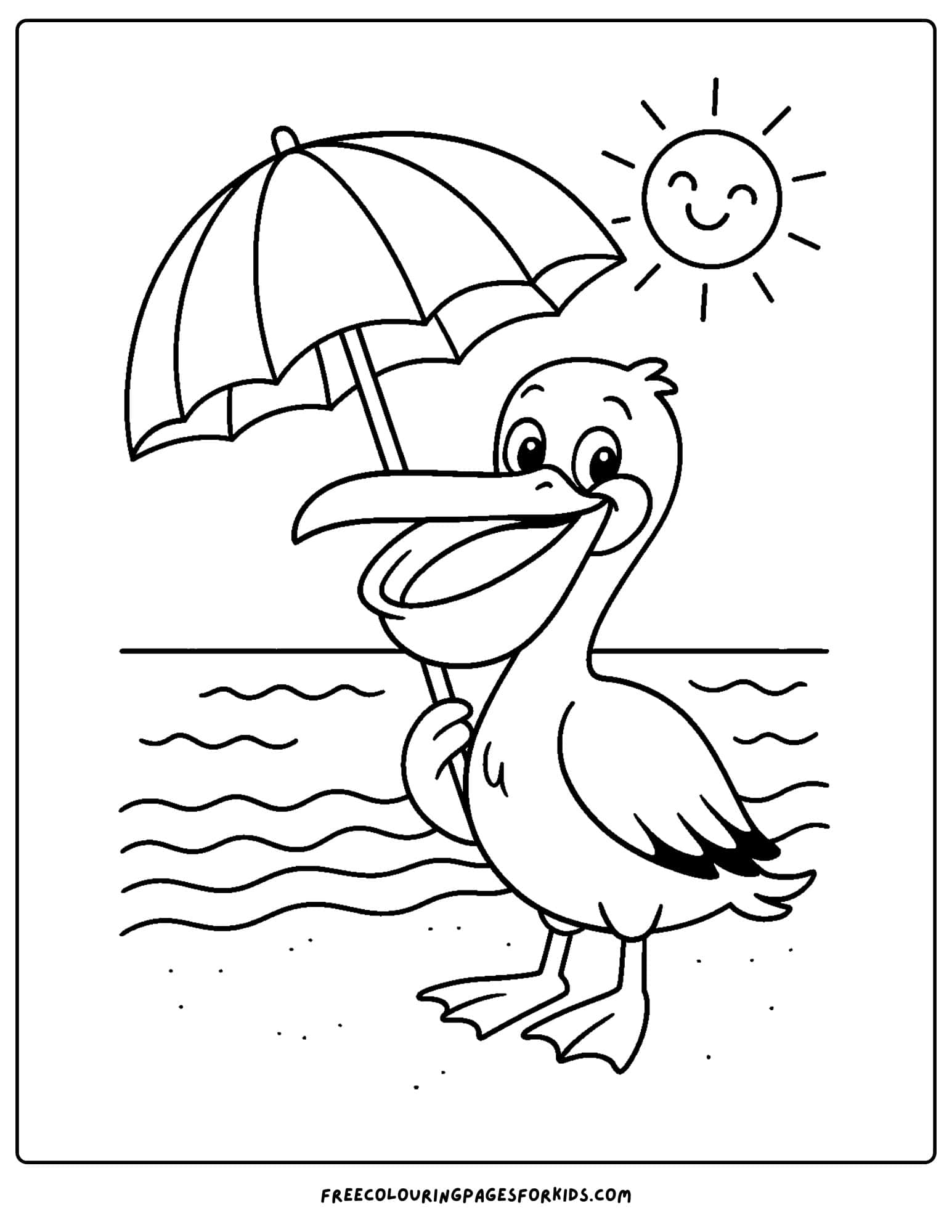 a pelican holding an umbrella