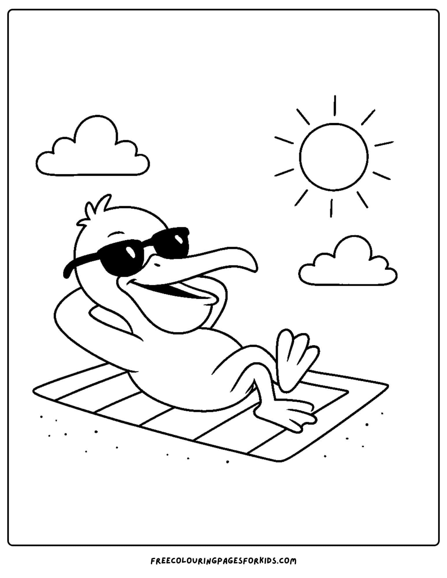 a pelican sunbathing on the beach
