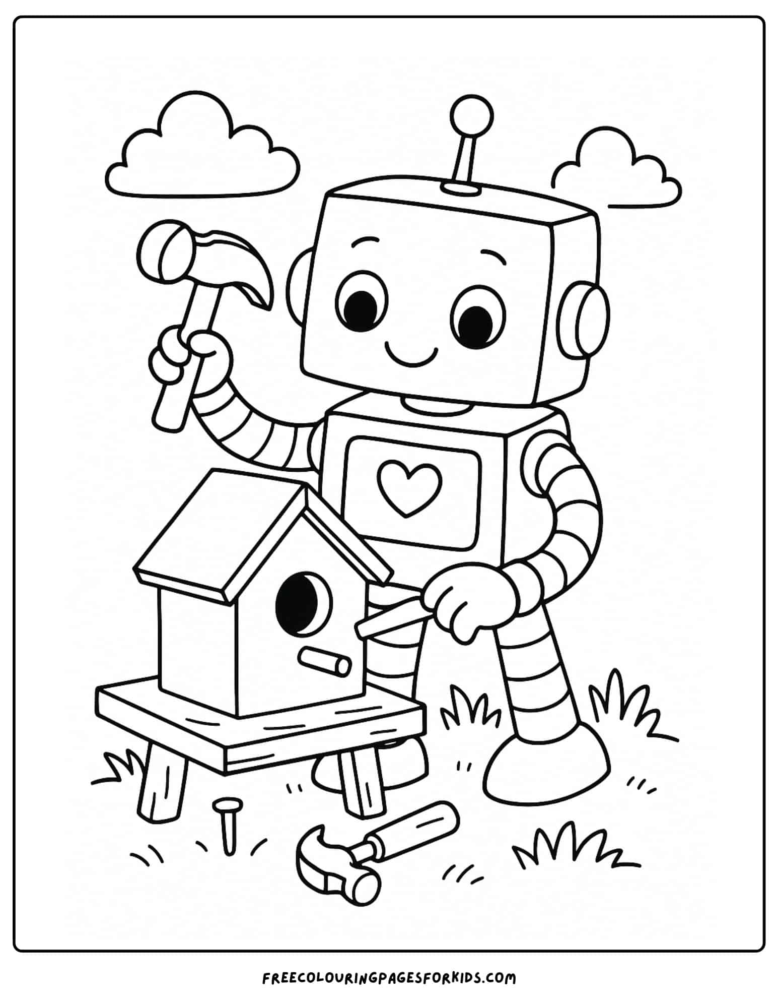 a robot building a bird house