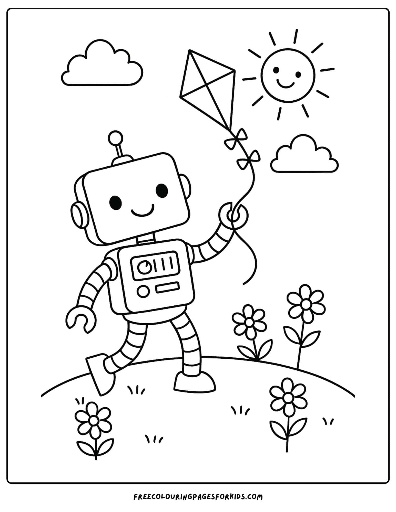 a robot flying a kite